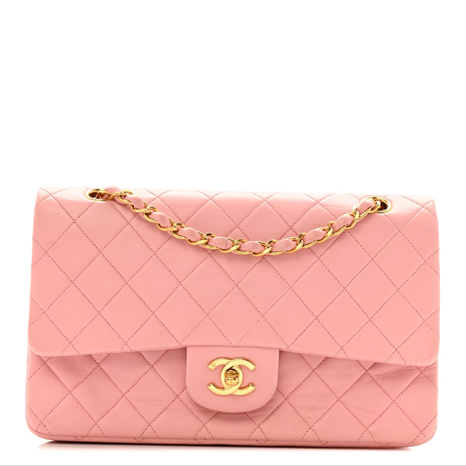 Lambskin Quilted Medium Double Flap Light Pink