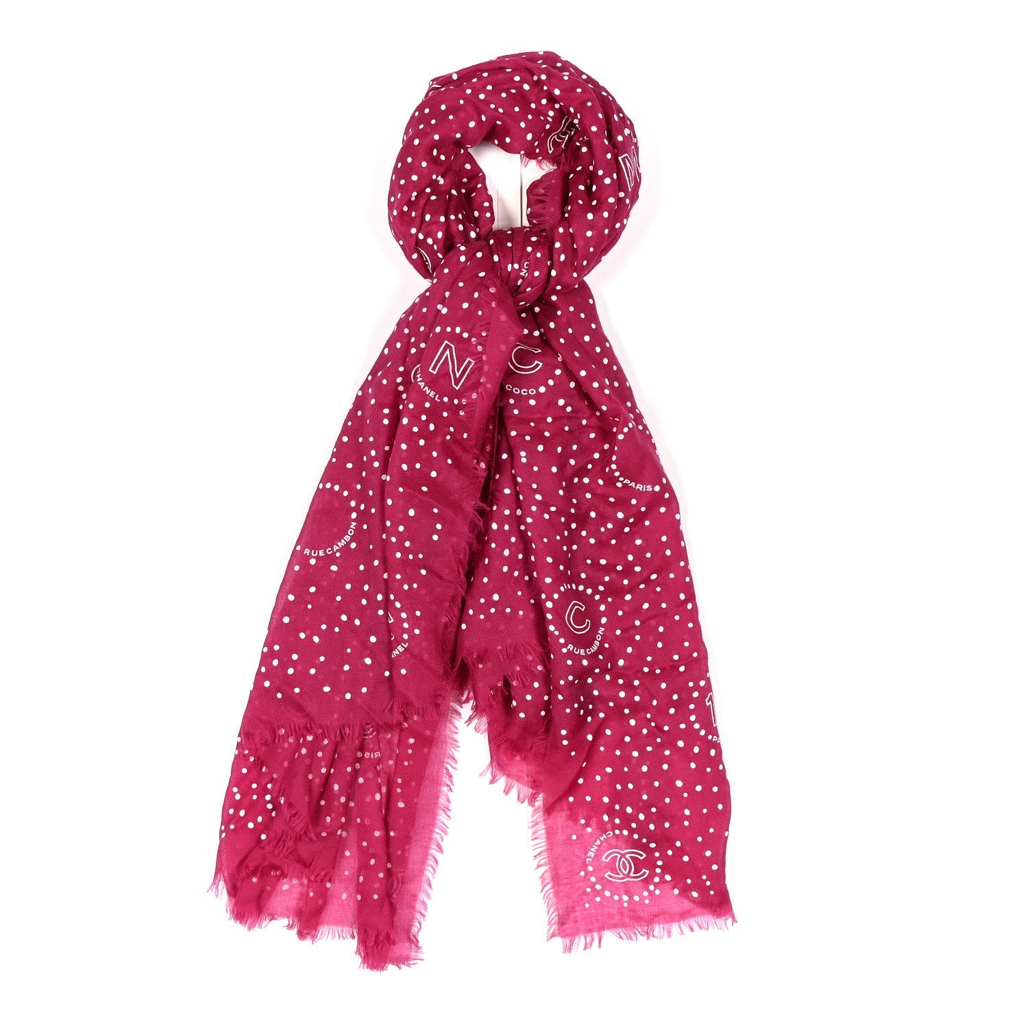 Cashmere CC Polka Dot Fringe Stole Burgundy White