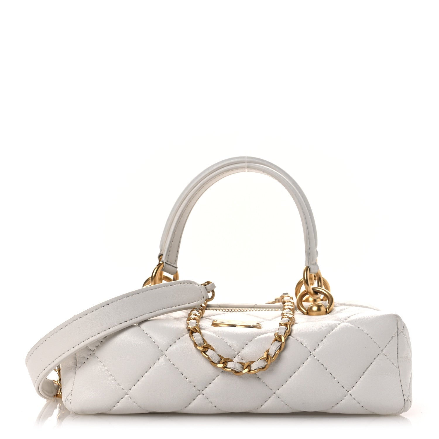 Calfskin Quilted Square Top Handle Vanity Case White