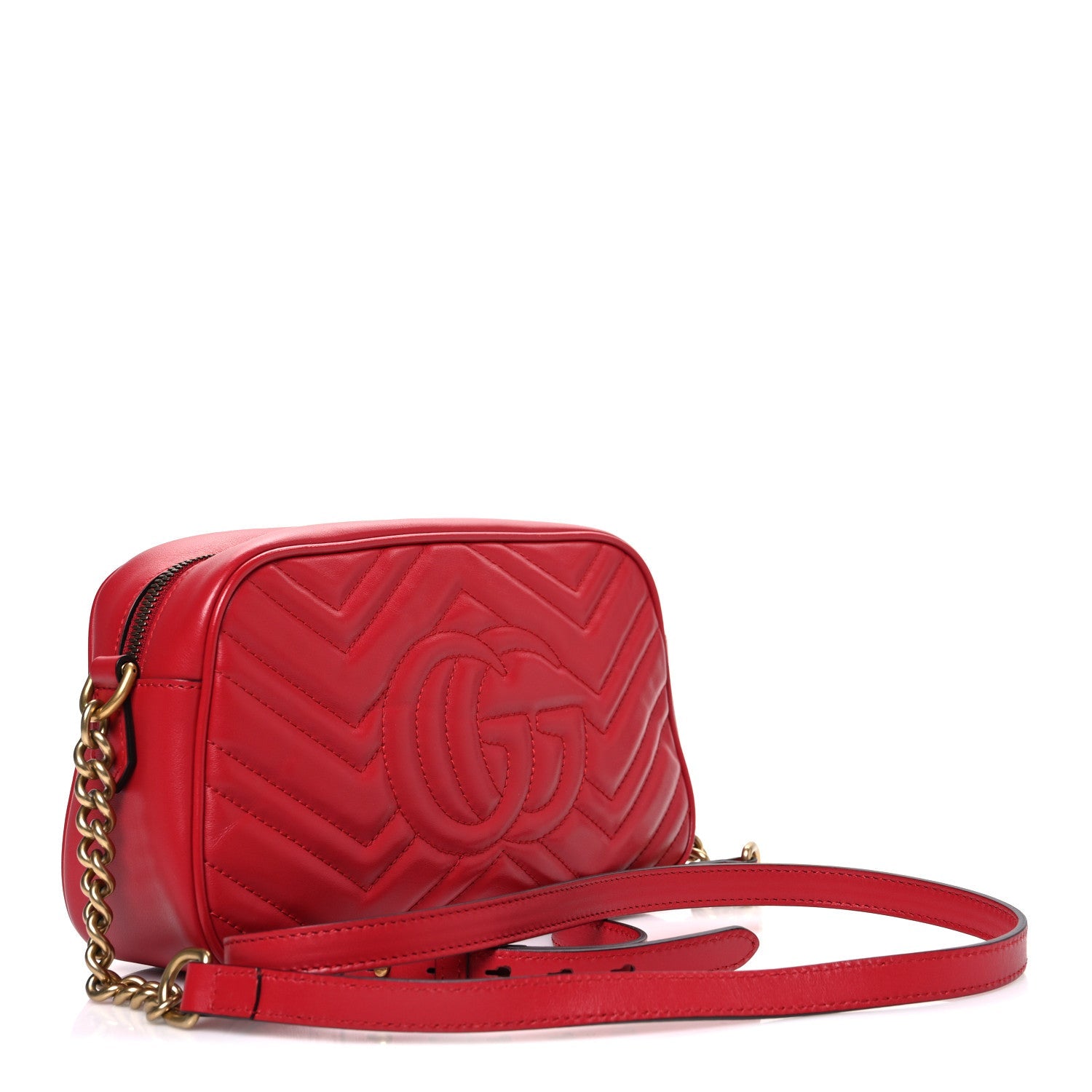 Calfskin Matelasse Small GG Marmont Chain Shoulder Bag Hibiscus Red