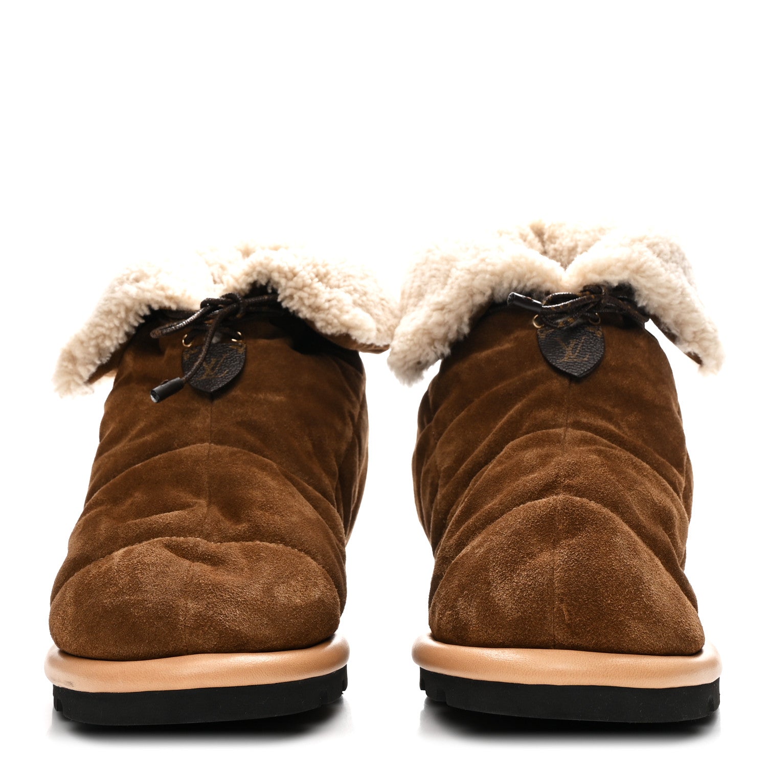 Suede Shearling Quilted Flat Ankle Boot 41 Beige