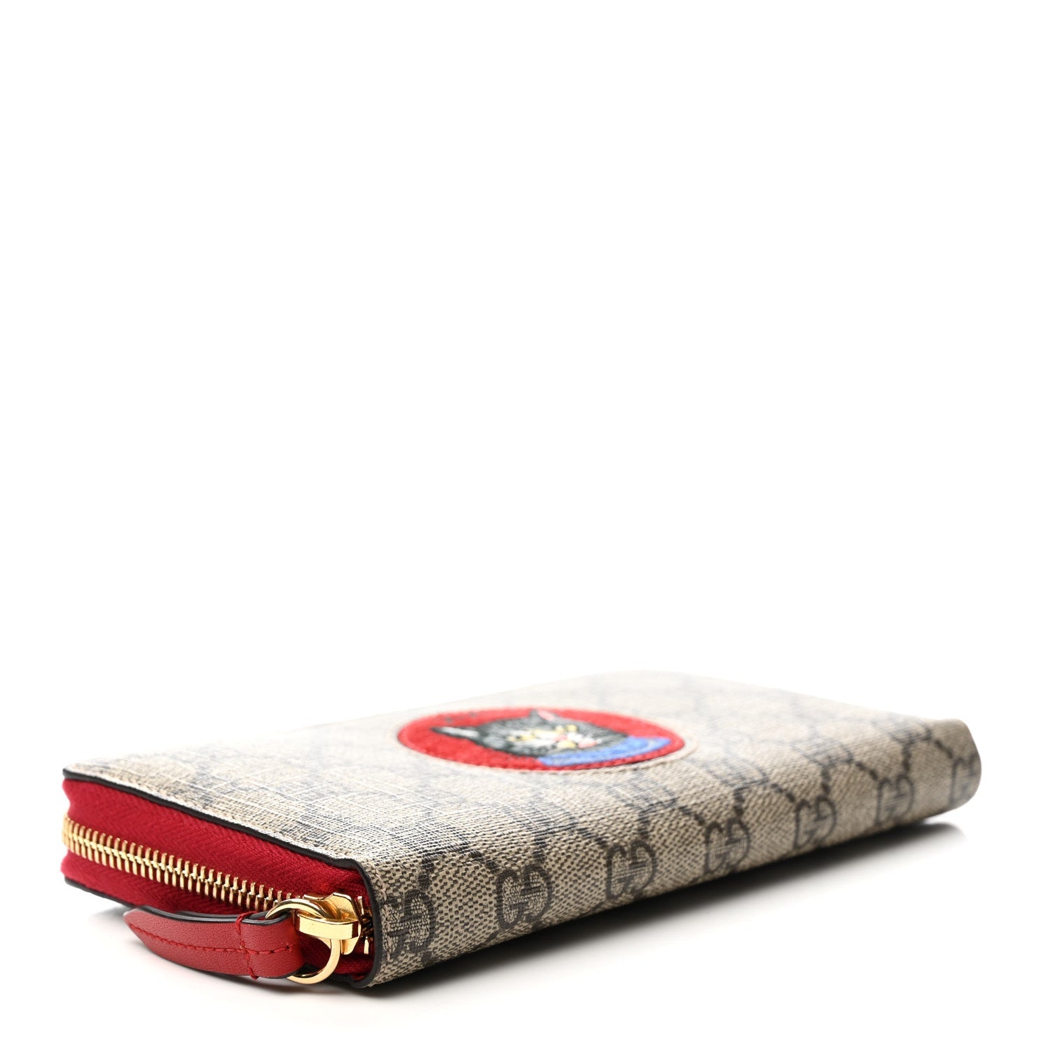 GG Supreme Monogram Mystic Cat Zip Around Wallet Red