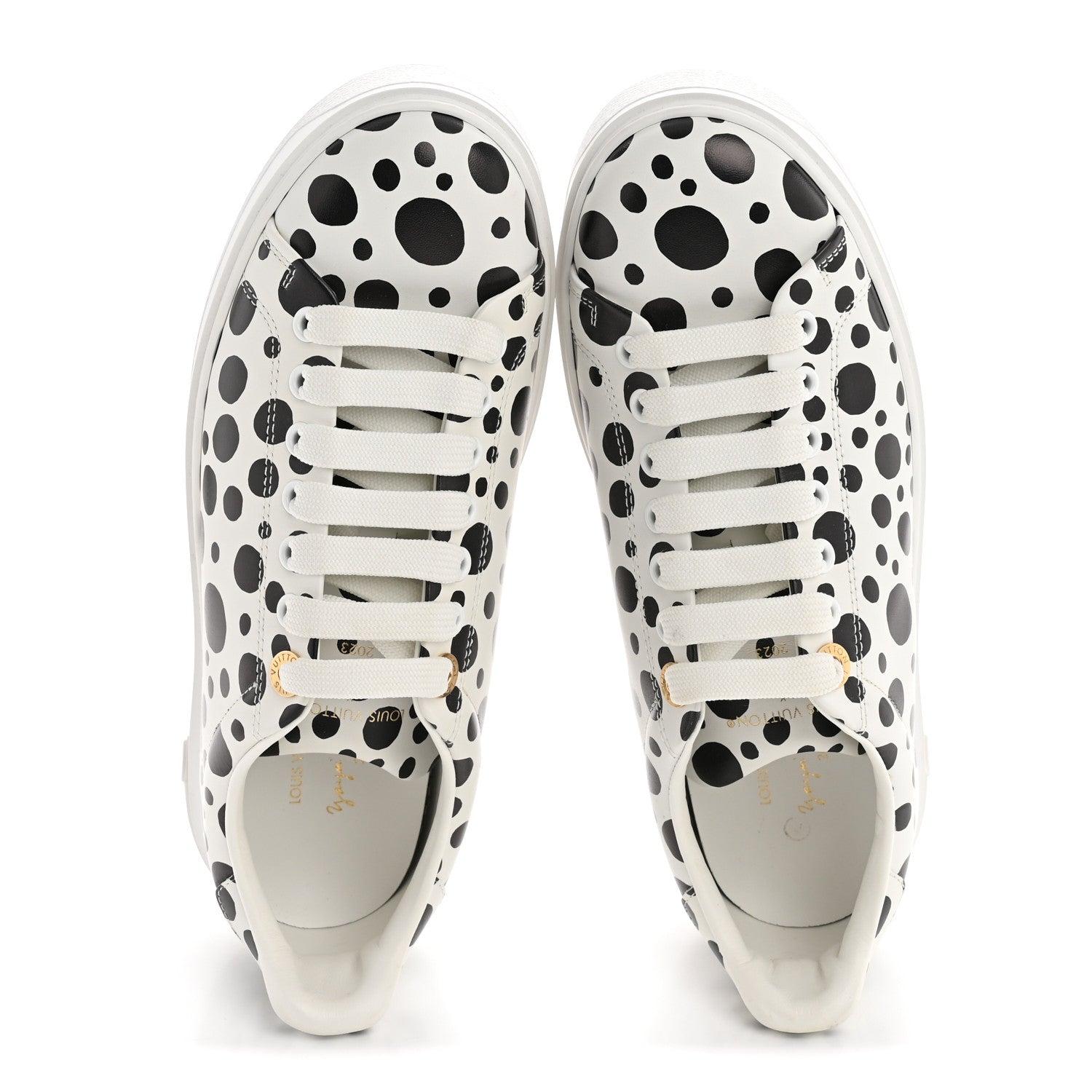 LV X YK Calfskin Printed Infinity Dots Time Out Sneakers 38 White
