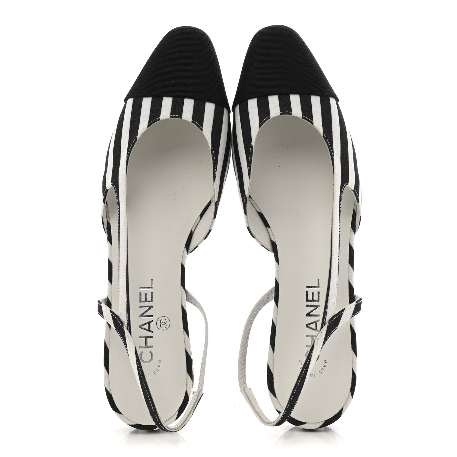 Fabric Grosgrain Cap Toe CC Slingback Flats 41 White Black