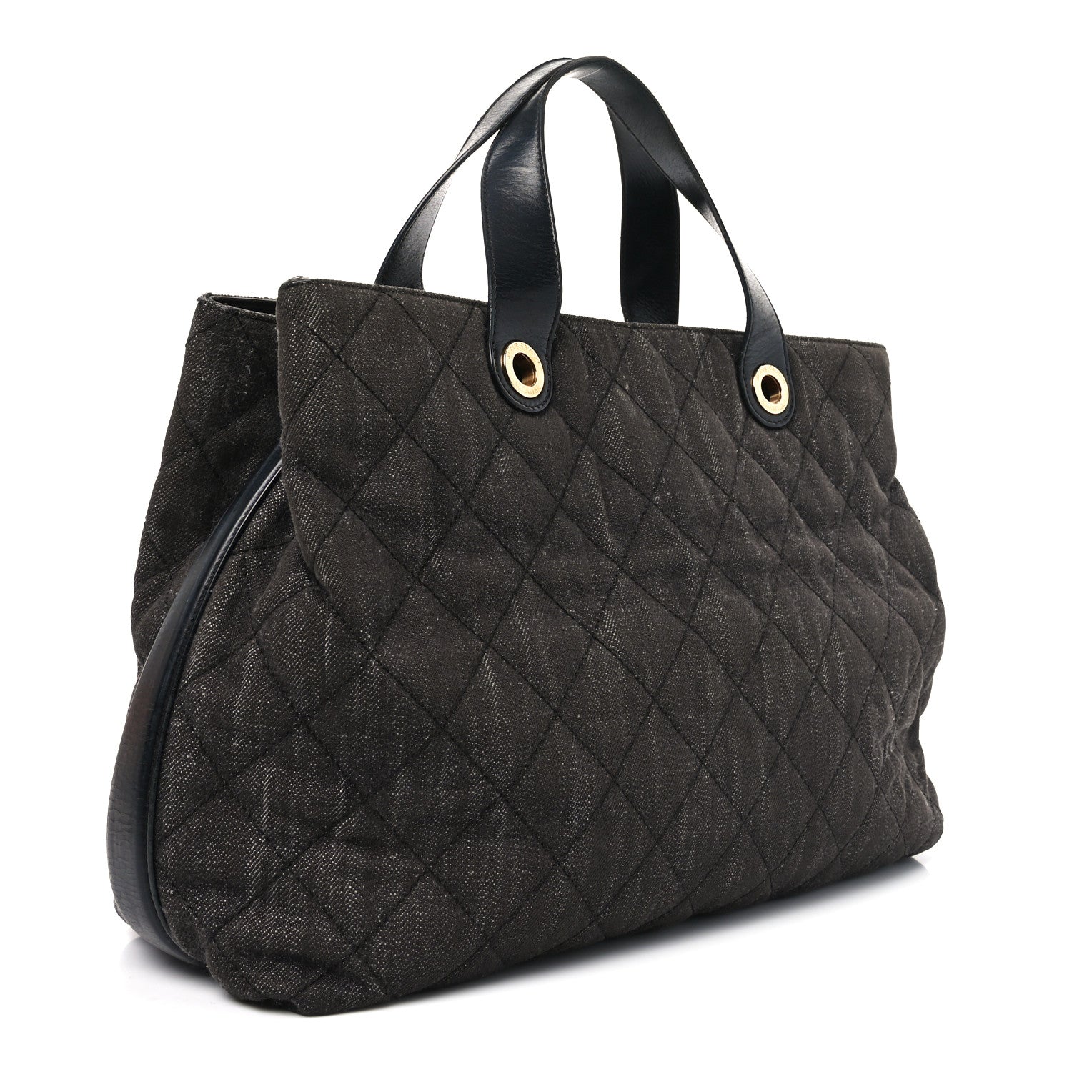 Denim Calfskin Quilted Tote Black