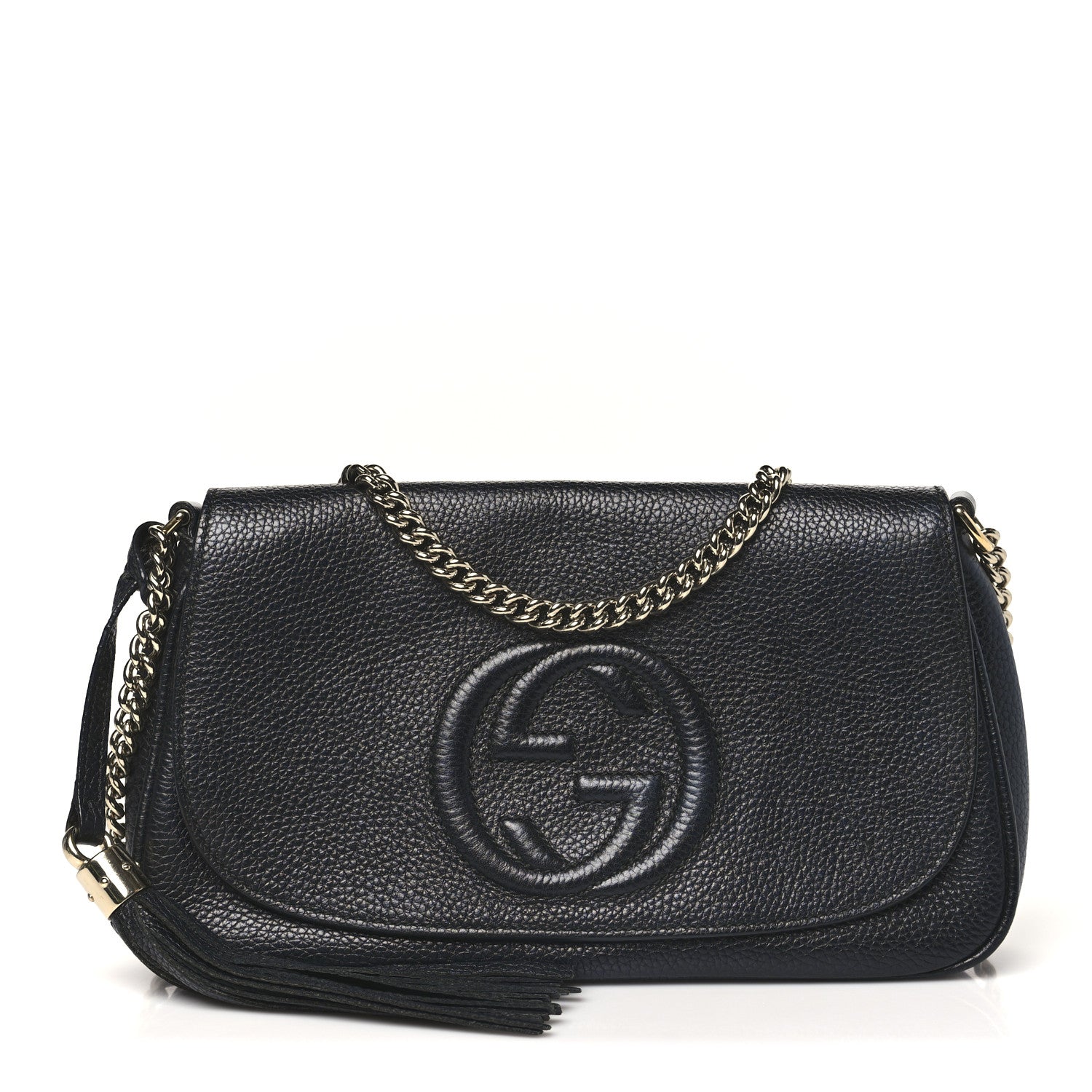 Pebbled Calfskin Medium Soho Flap Crossbody Black