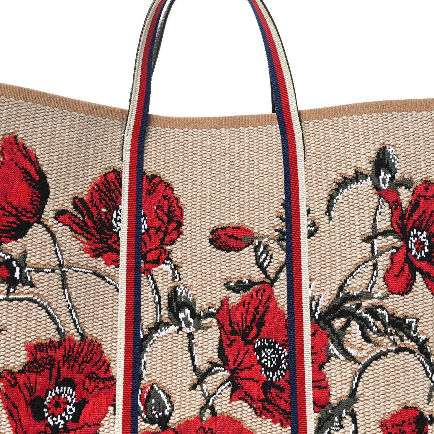 Canvas Woven Floral Embroidered Vertical Tote Beige Multicolor