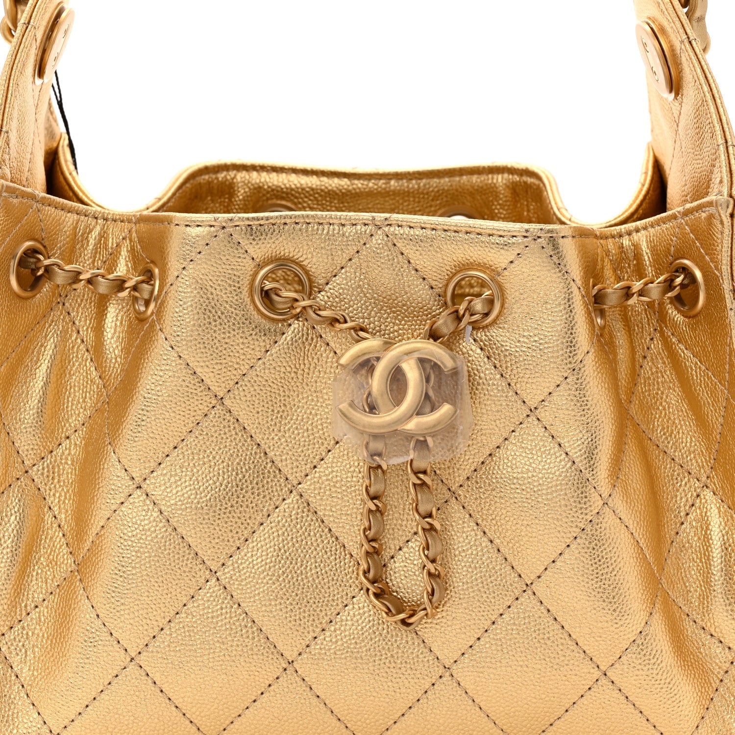 Metallic Caviar Quilted Mini Chanel 25 Handbag Gold