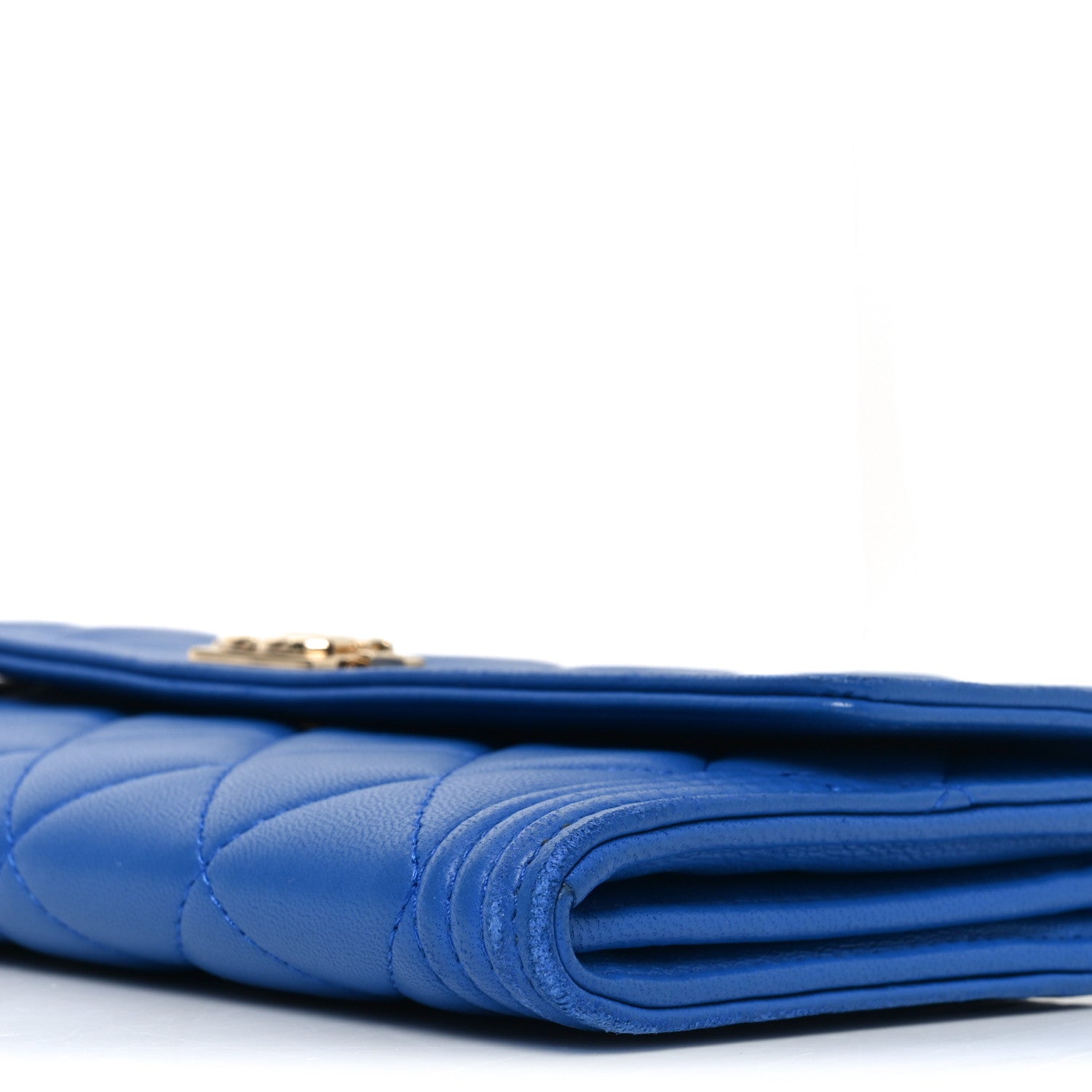 Lambskin Quilted Large Boy Gusset Flap Wallet Blue