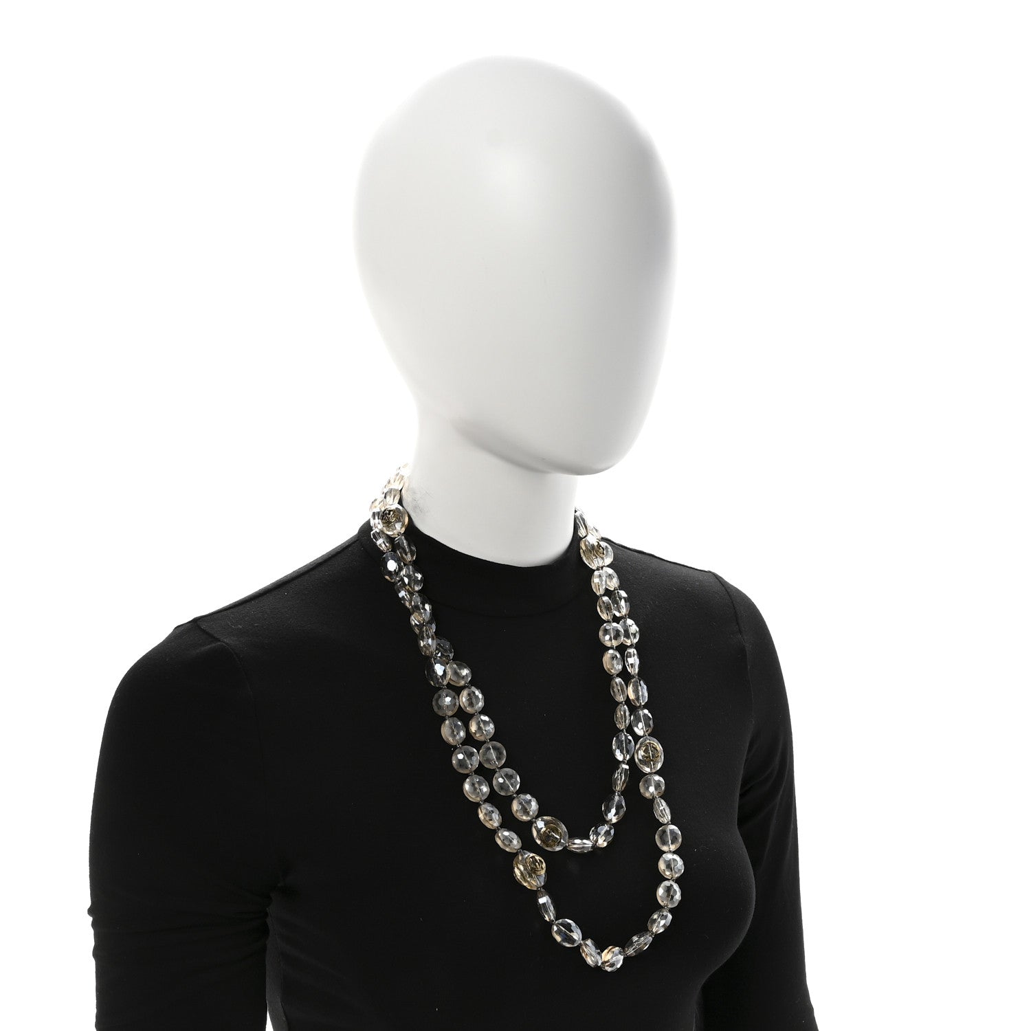 Metal Crystal Bead Flower Long Necklace Gold