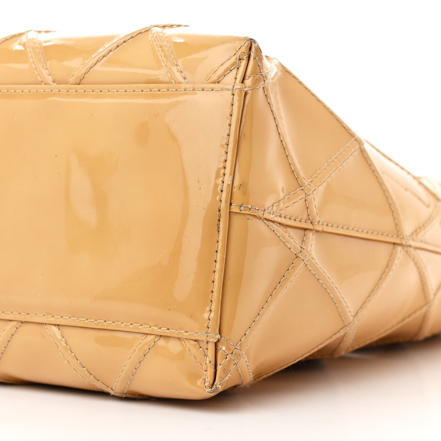 Patent Quilted Shoulder Bag Beige