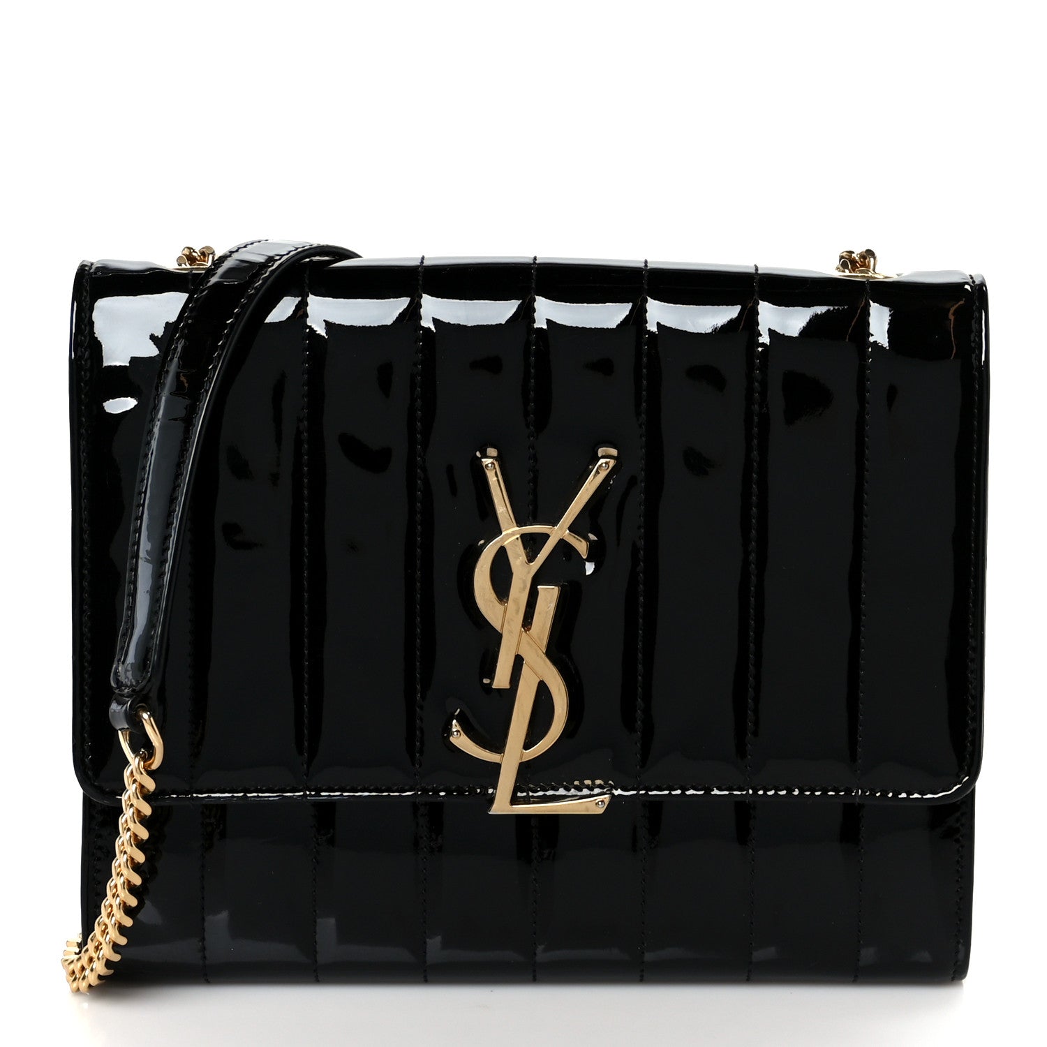 Patent Calfskin Matelasse Monogram Medium Vicky Chain Bag Black