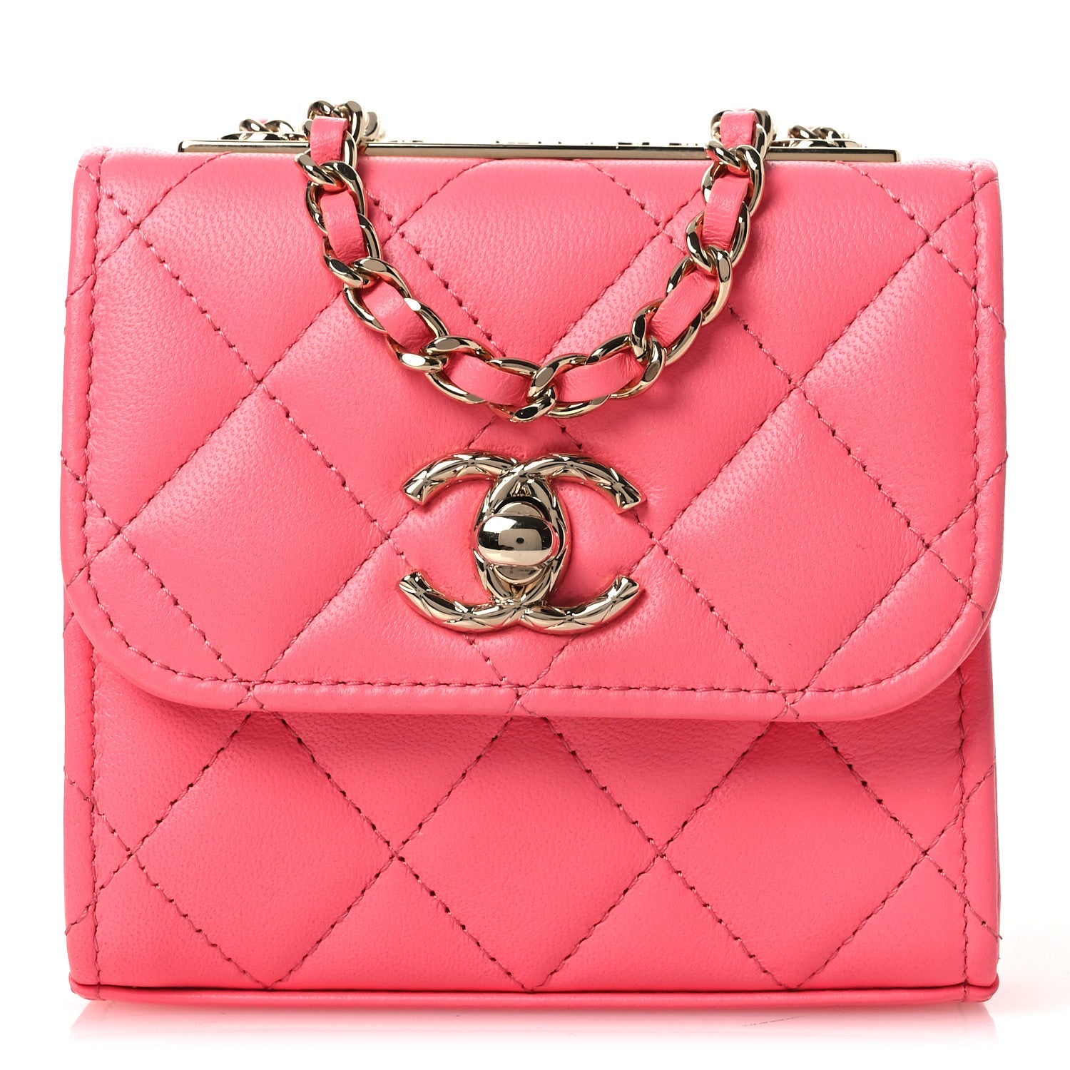 Lambskin Quilted Mini Trendy CC Chain Wallet Pink