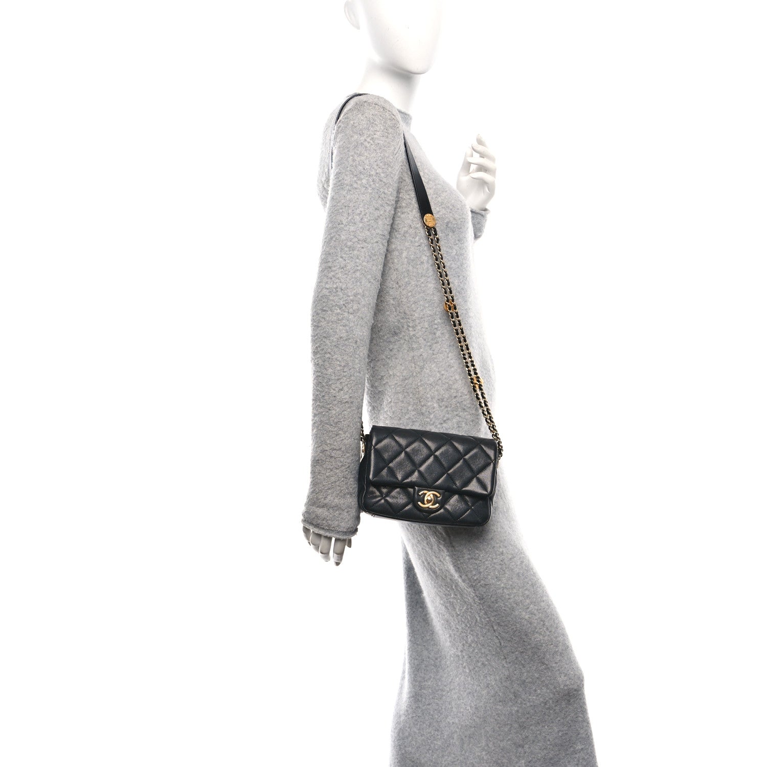 Caviar Quilted Small Twist Your Buttons Flap Black