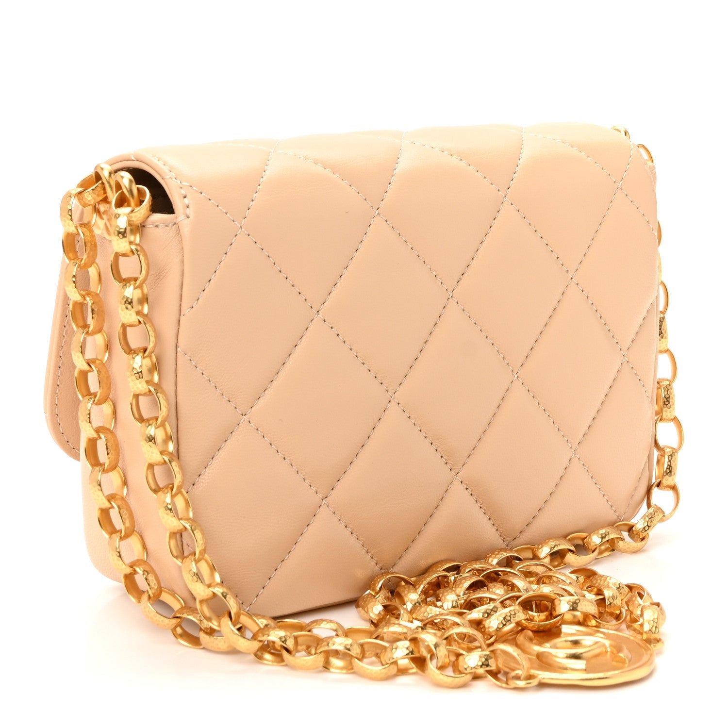 Lambskin Quilted CC Coin Flap Bag Beige