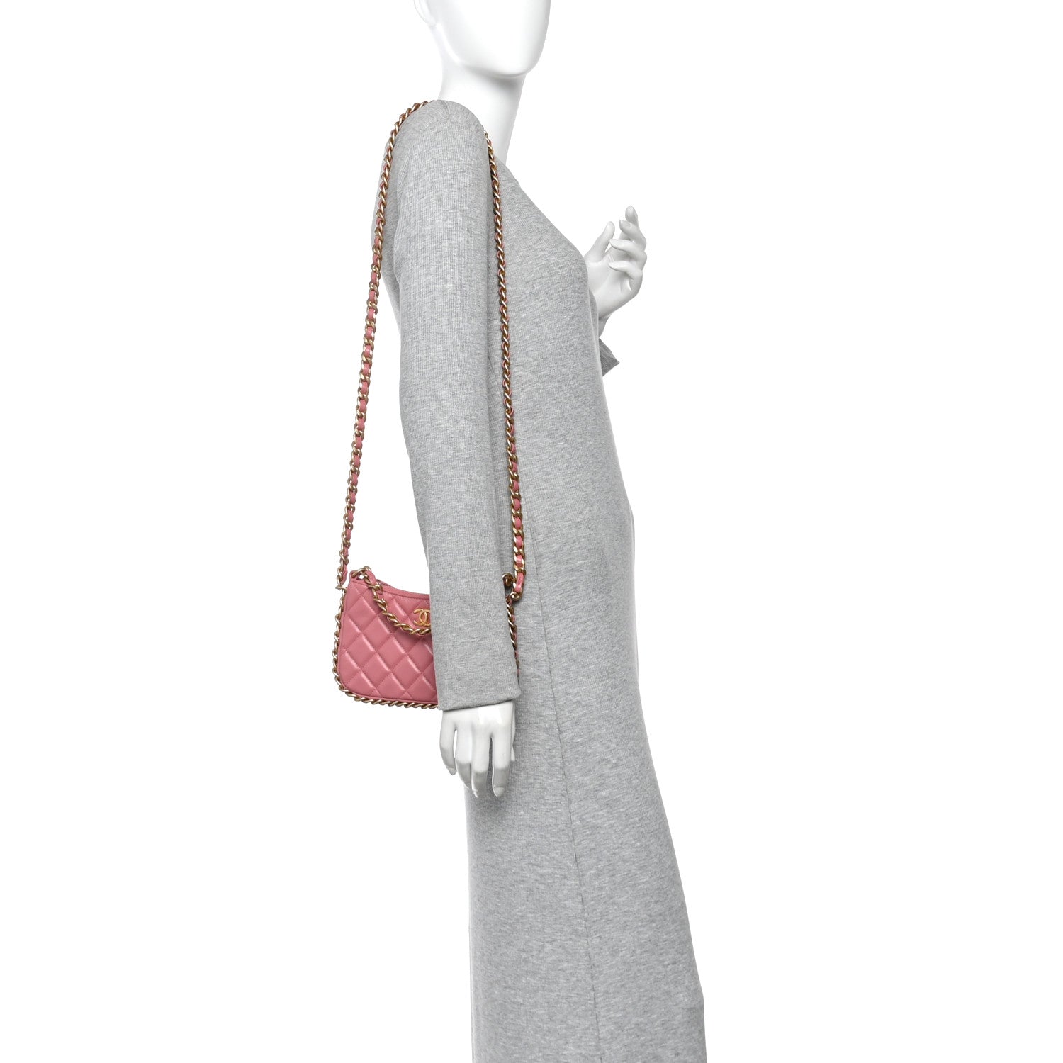 Lambskin Quilted Chain Around Top Handle Mini Bag Pink