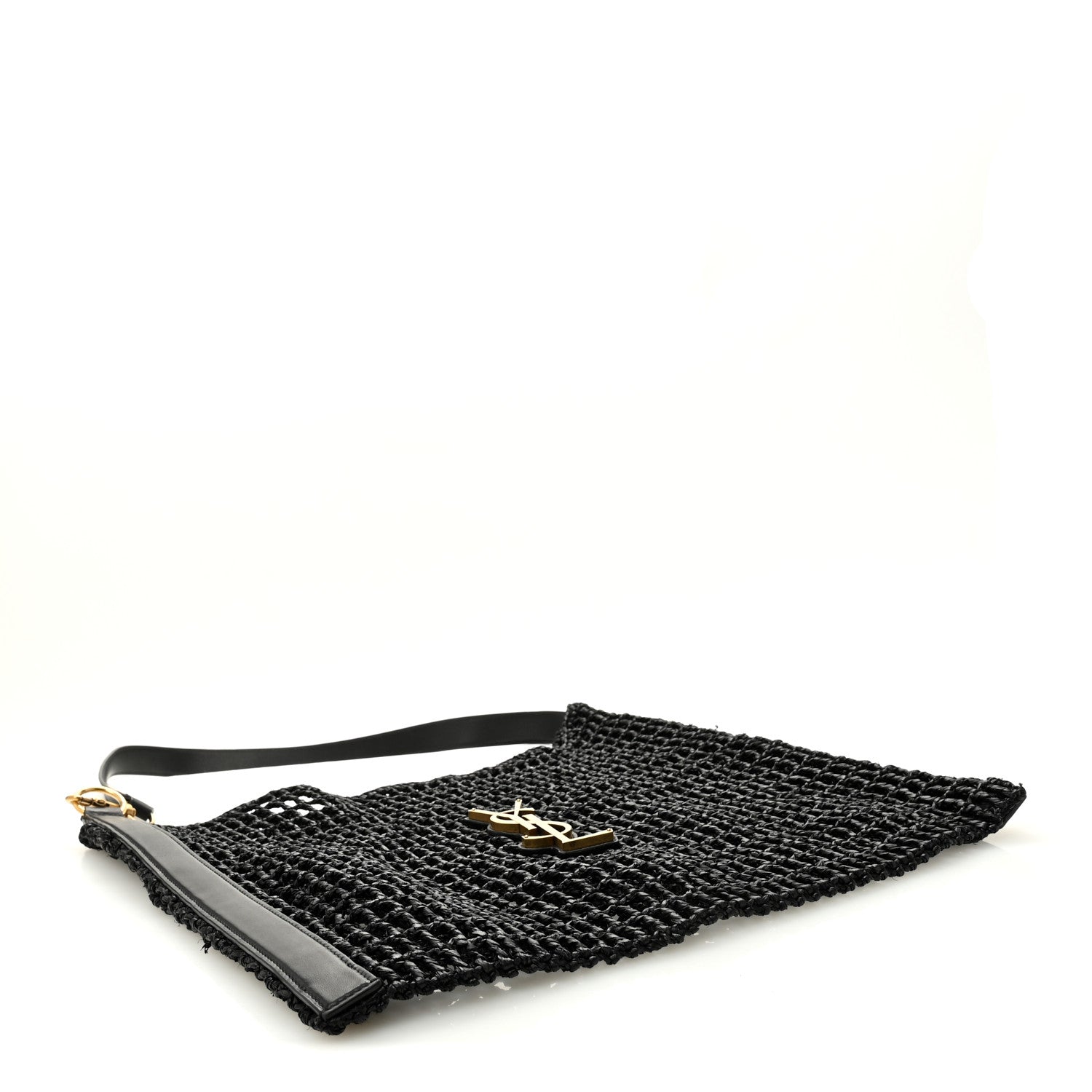 Raffia Calfskin Oxalis Shoulder Bag Black