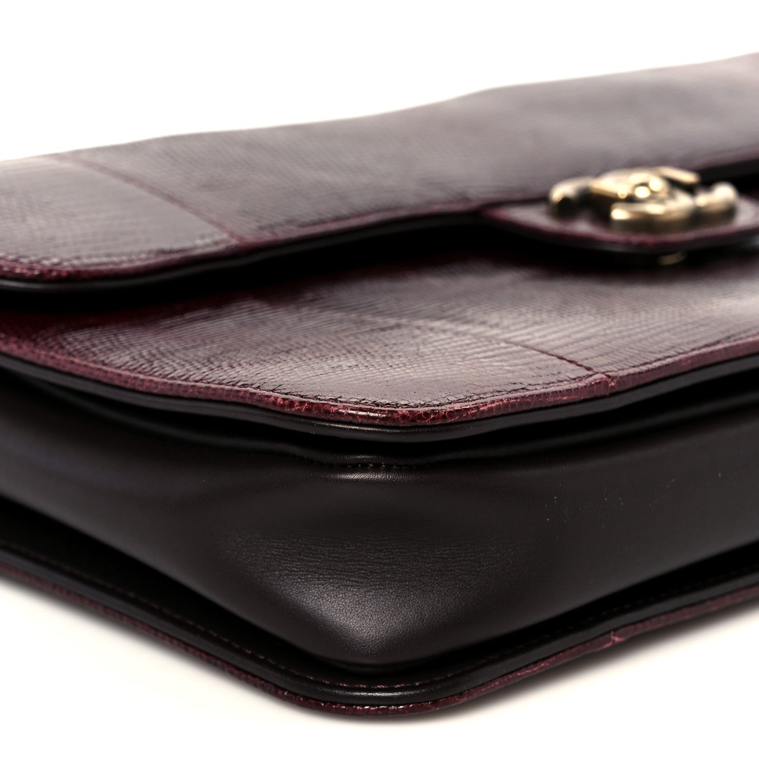 Lizard Lambskin Quilted Large Perfect Edge Flap Burgundy