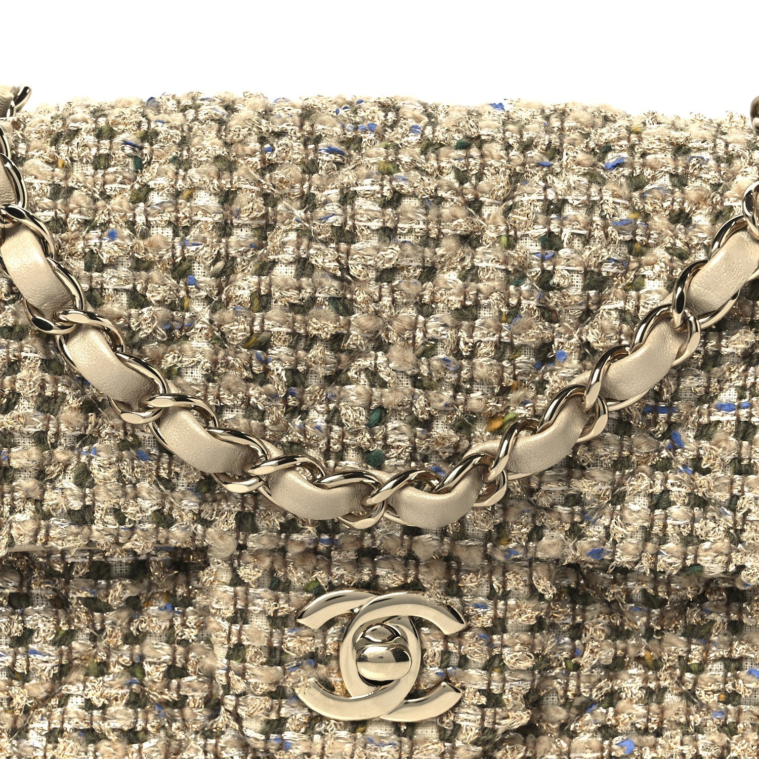 Tweed Quilted Mini Rectangular Flap Beige