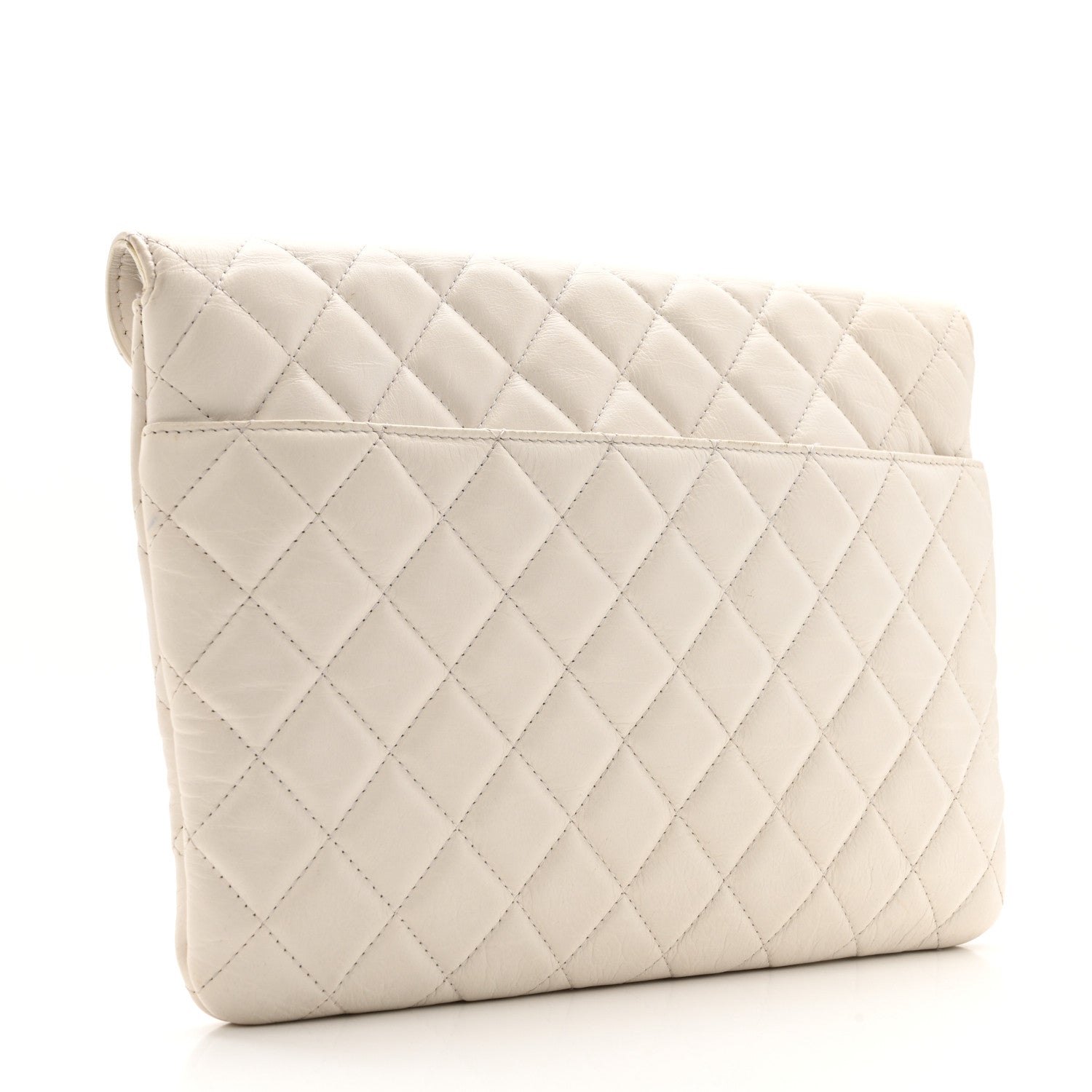 Calfskin Quilted Enchained Clutch White