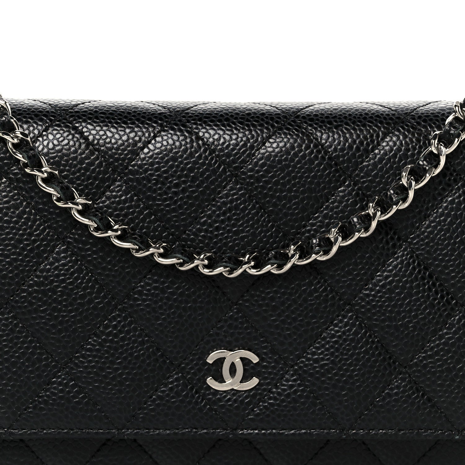 Caviar Quilted Wallet on Chain WOC Black