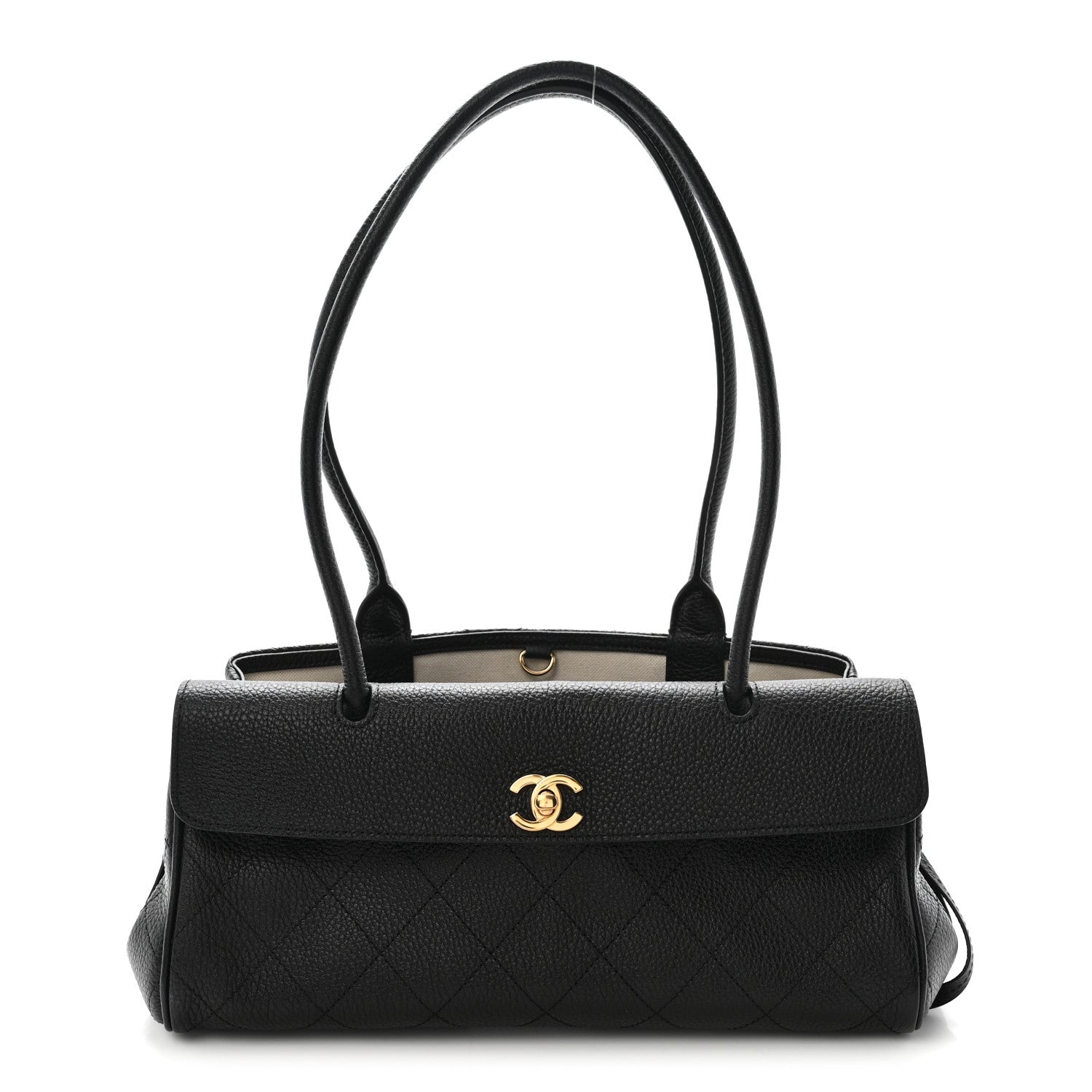 Grained Calfskin Stitched Urban Essentials Small Shopping Bag Black
