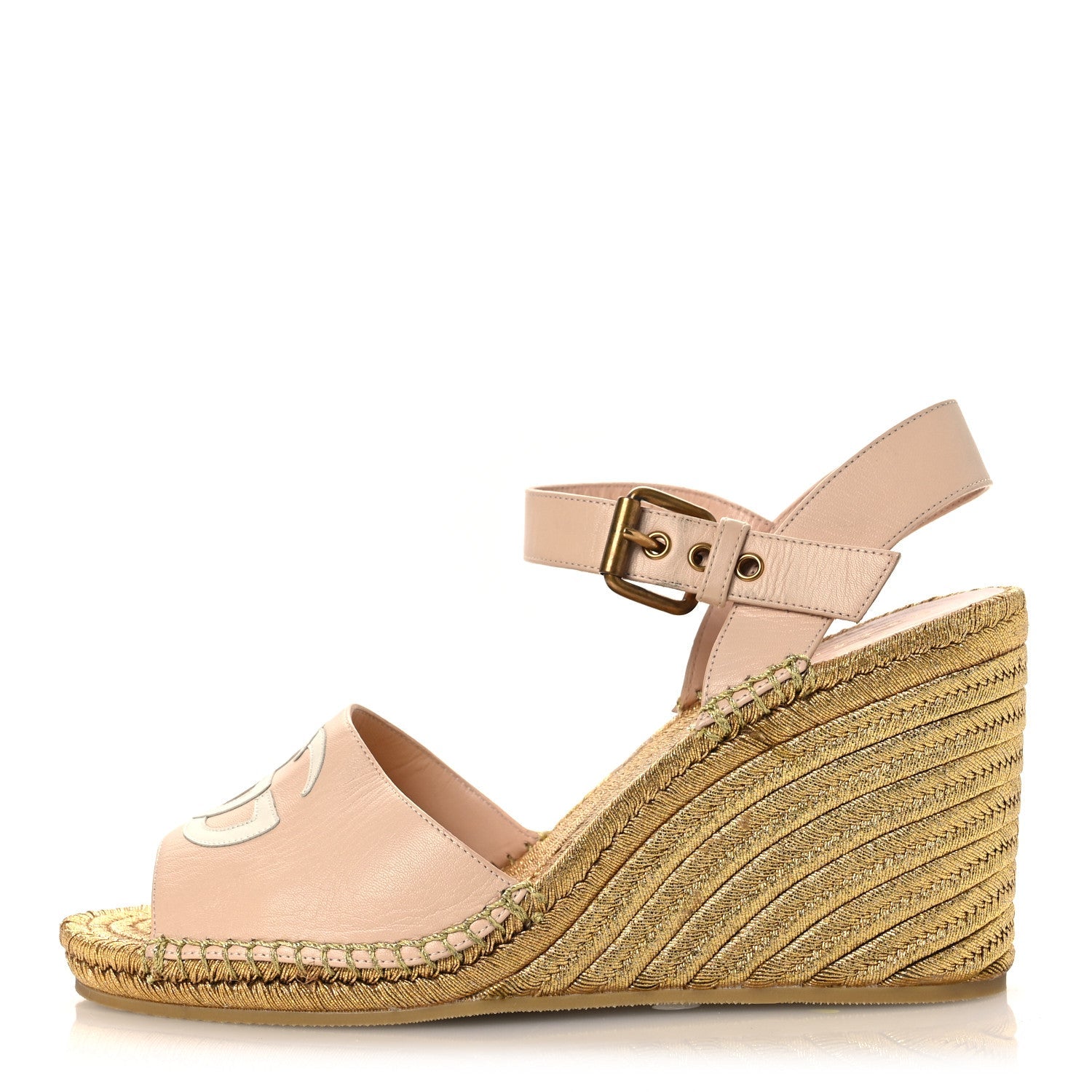 Malaga Kid Lifford Calfskin GG Espadrille Wedge Sandals 40 Skin Rose Dusty White