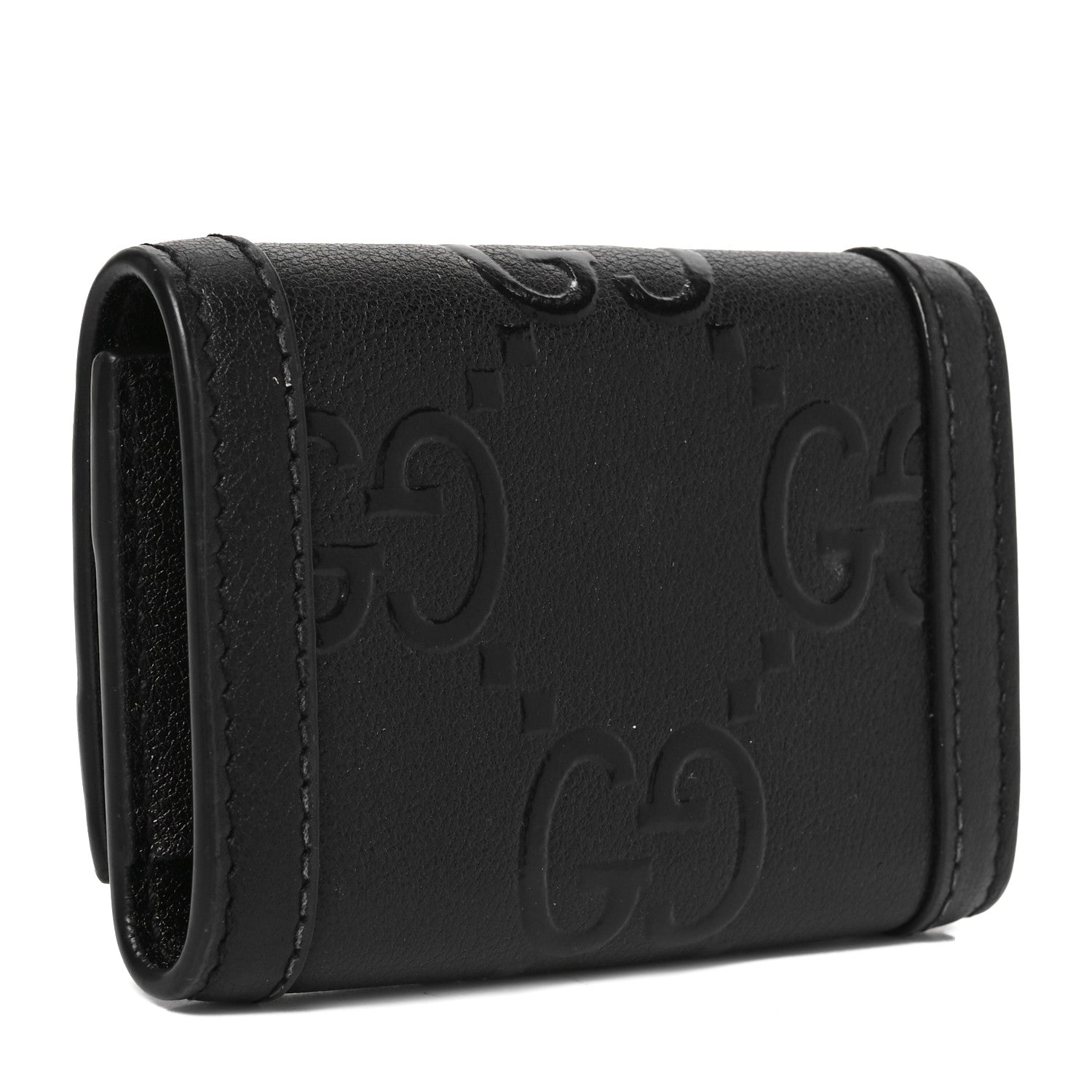 Wonka Grain Calfskin GG Monogram Embossed 6 Key Holder Black