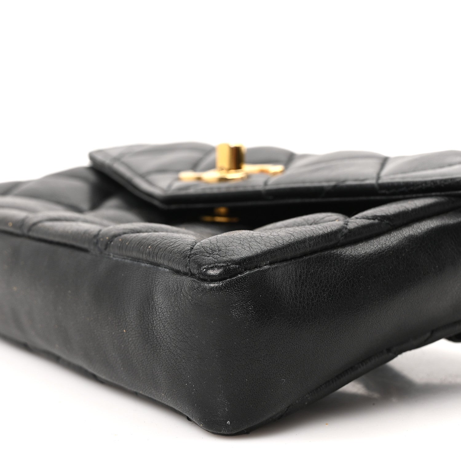 Lambskin Quilted Flap Waist Belt Bag 75 30 Black