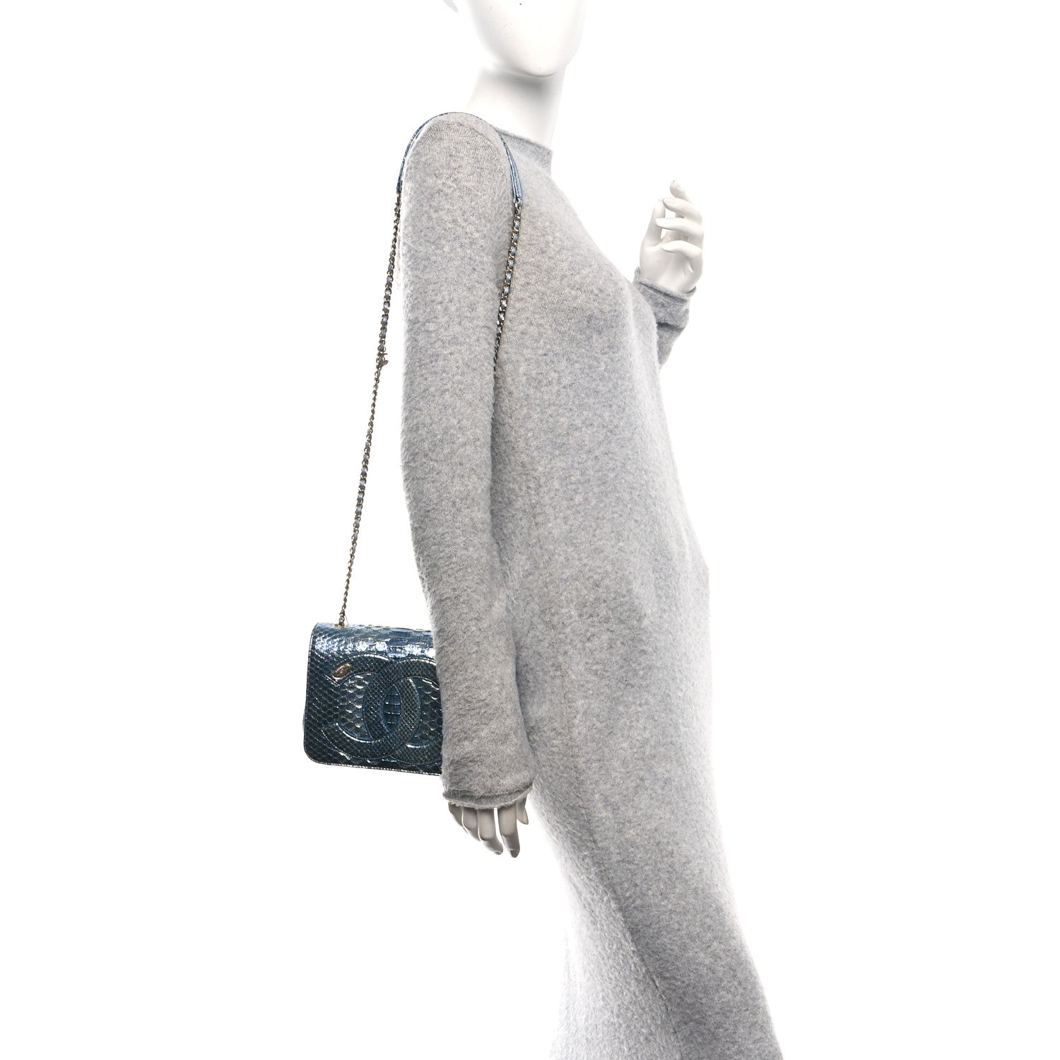 Metallic Snakeskin CC Flap Bag Blue