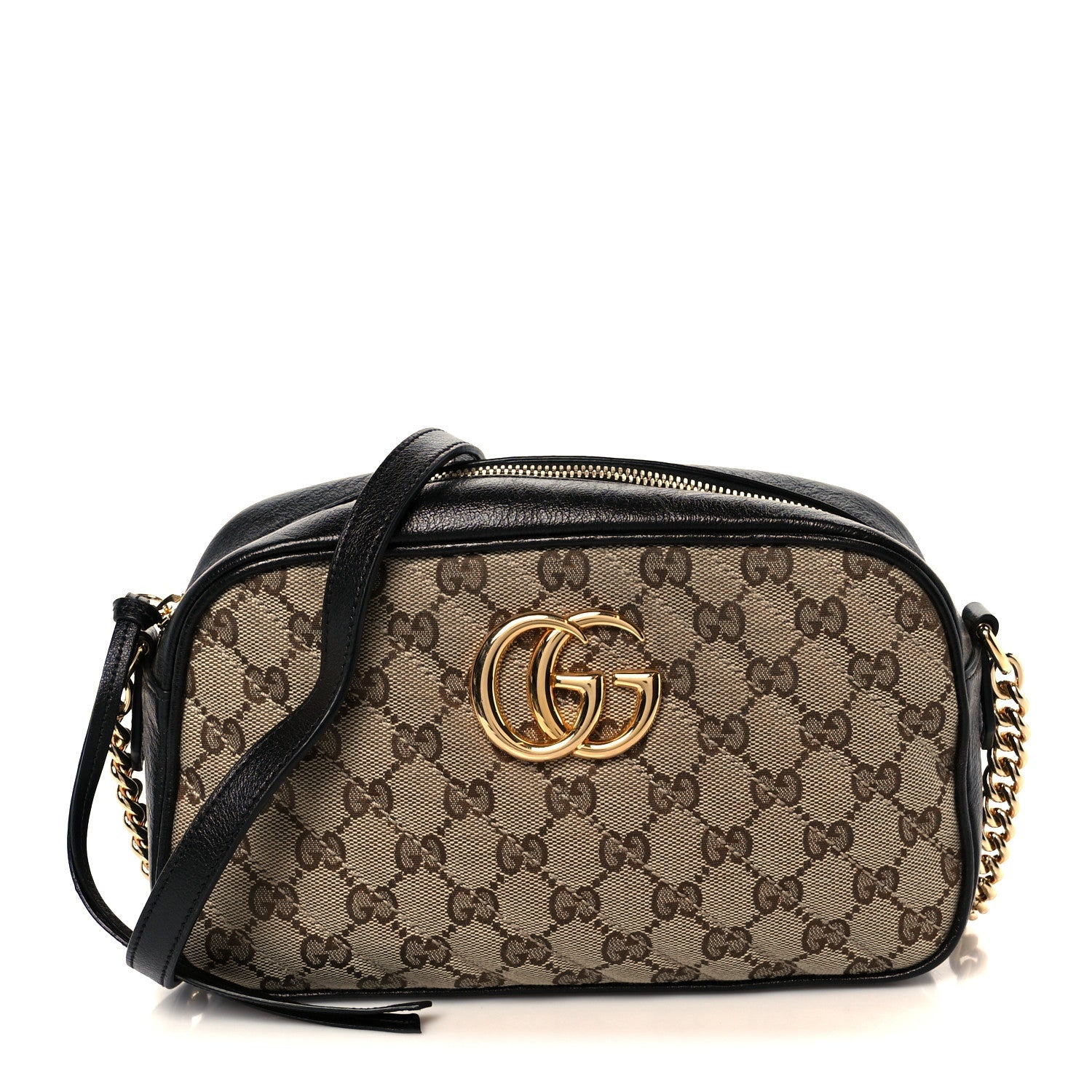 Monogram Matelasse Diagonal Small GG Marmont Chain Shoulder Bag Beige Black