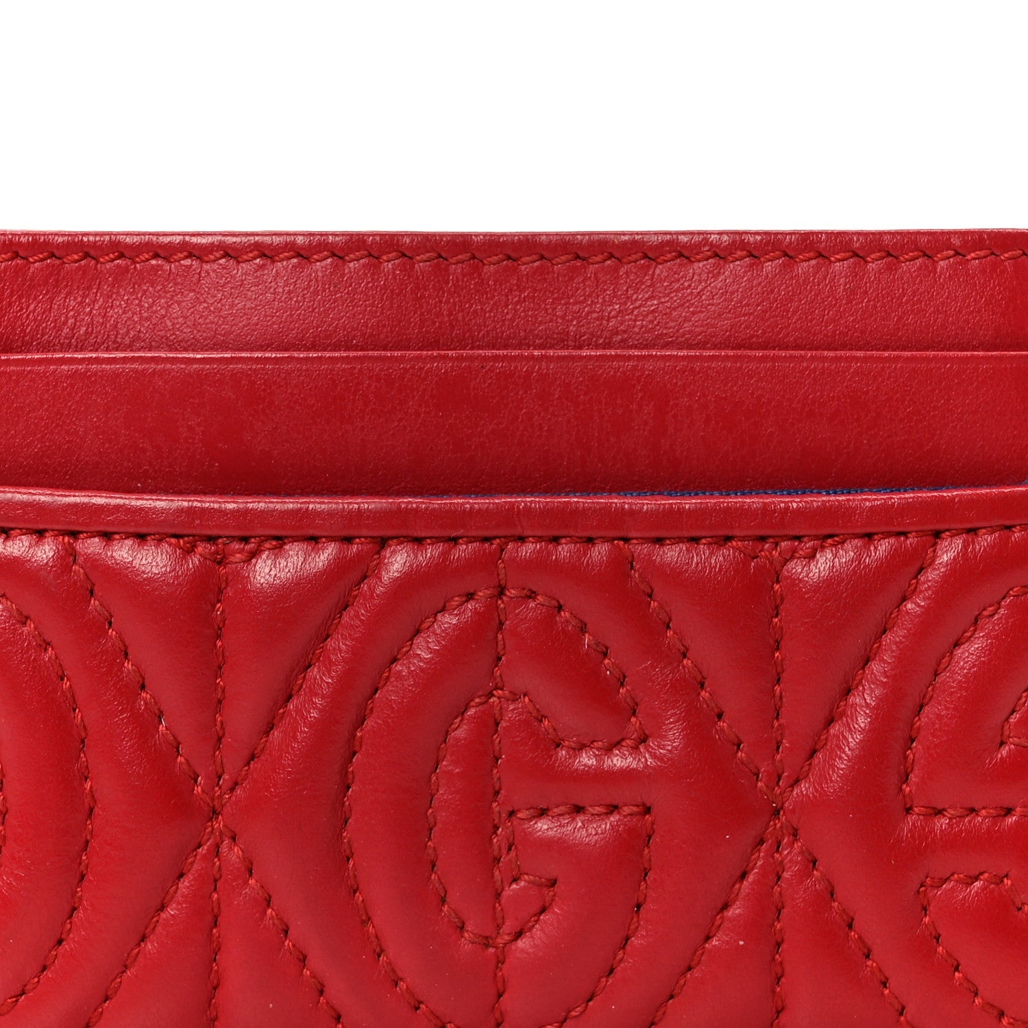 Calfskin G Rhombus Quilted Card Holder Hibiscus Red