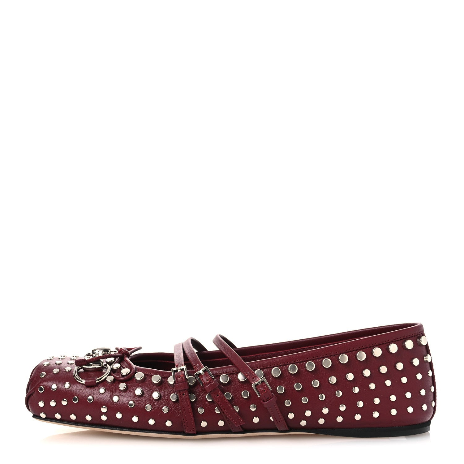 Nappa Carmaque Studded Horsebit Ballet Flats 39 Rosso Ancora