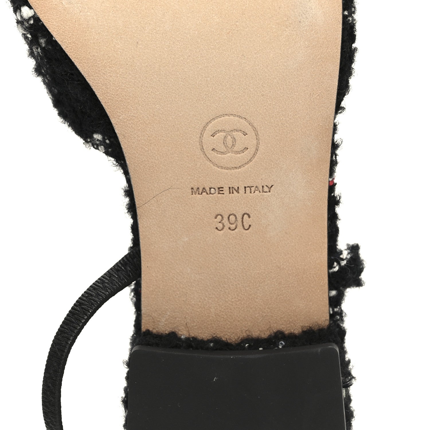 Tweed Lambskin Cap Toe CC Slingback Flats 39 Black White Multicolor