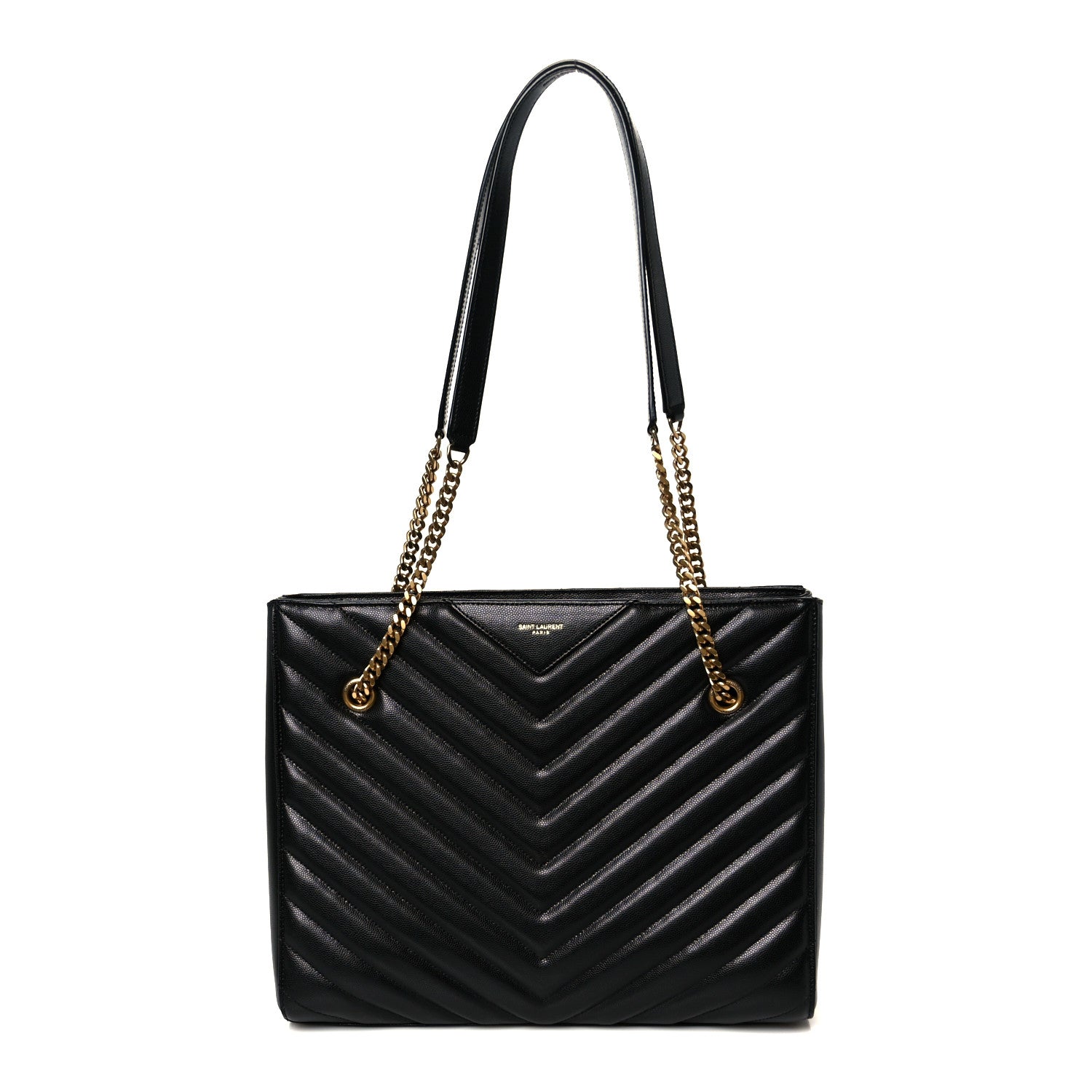 Grain de Poudre Matelasse Chevron Medium Tribeca Shopping Bag Black