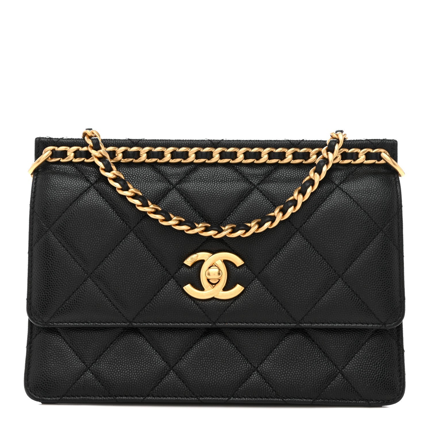 Caviar Quilted Small Chain Frame Flap Black