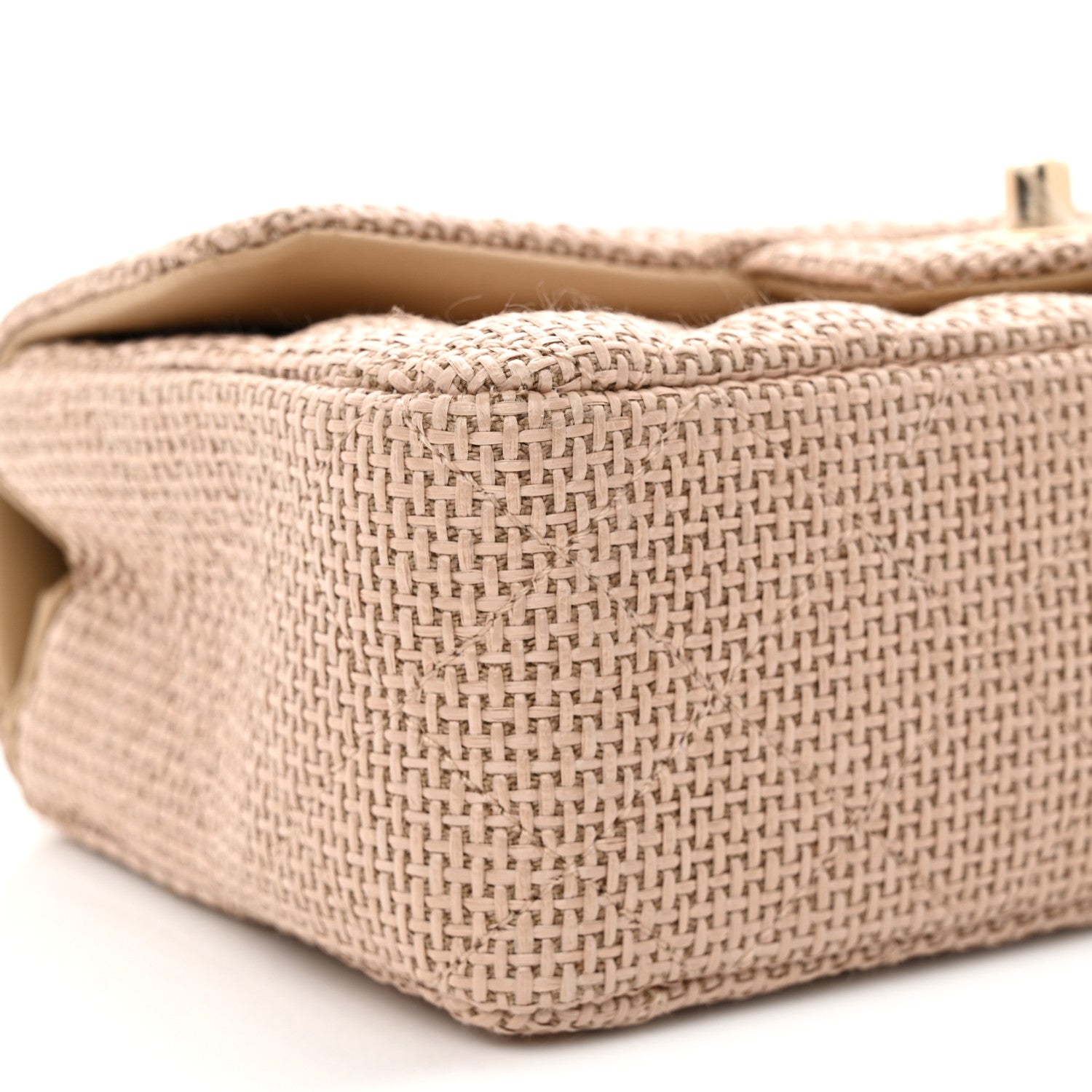 Braided Raffia Quilted Mini Rectangular Flap Dark Beige