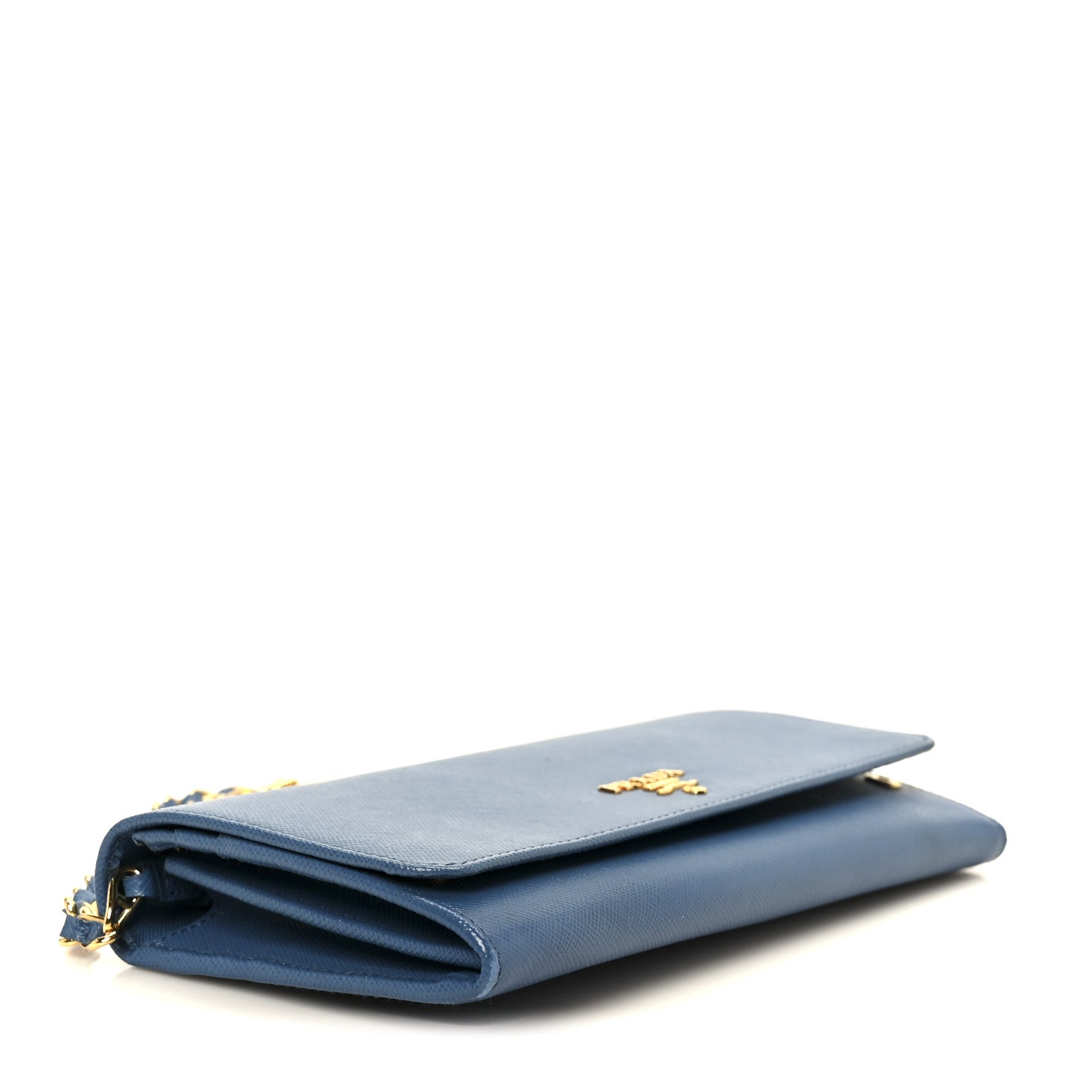 Saffiano Metal Oro Chain Wallet Cobalto