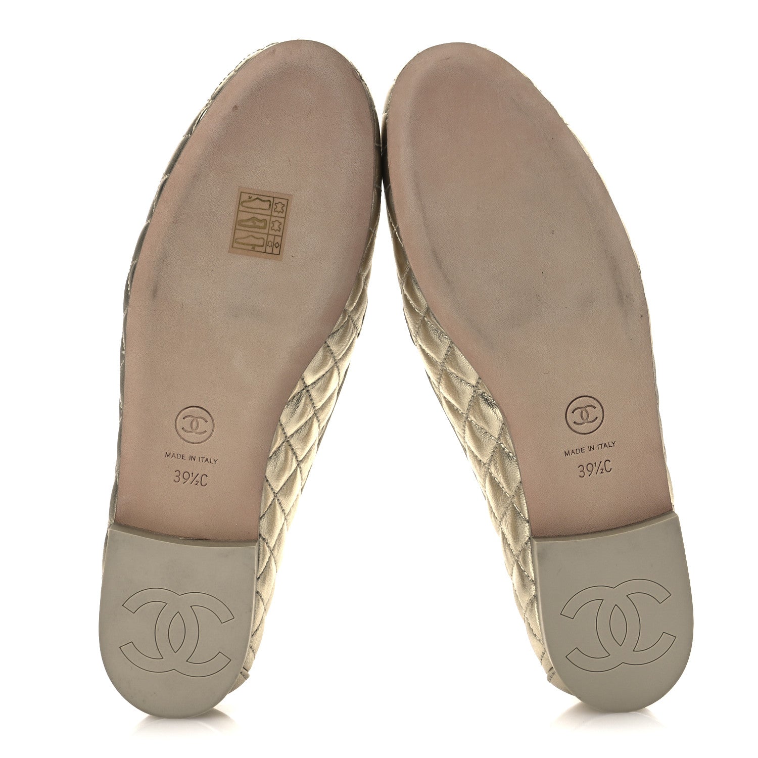 Metallic Lambskin Quilted Womens Chain CC Loafers 39.5 Gold