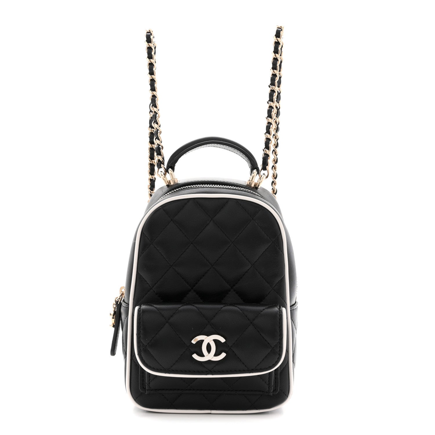 Lambskin Quilted Mini Backpack Black White