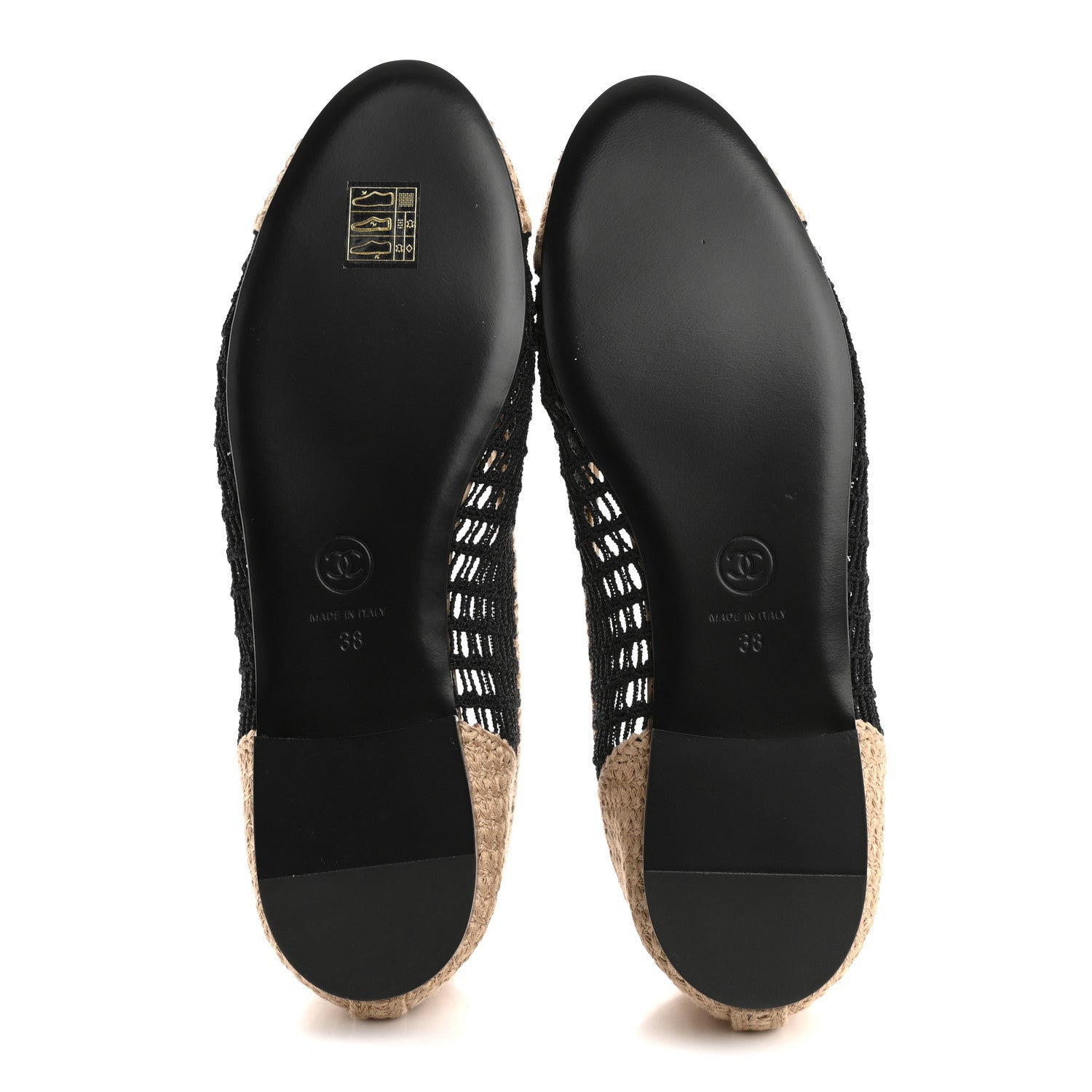Raffia Cap Toe Ballerina Flats 38 Black Beige