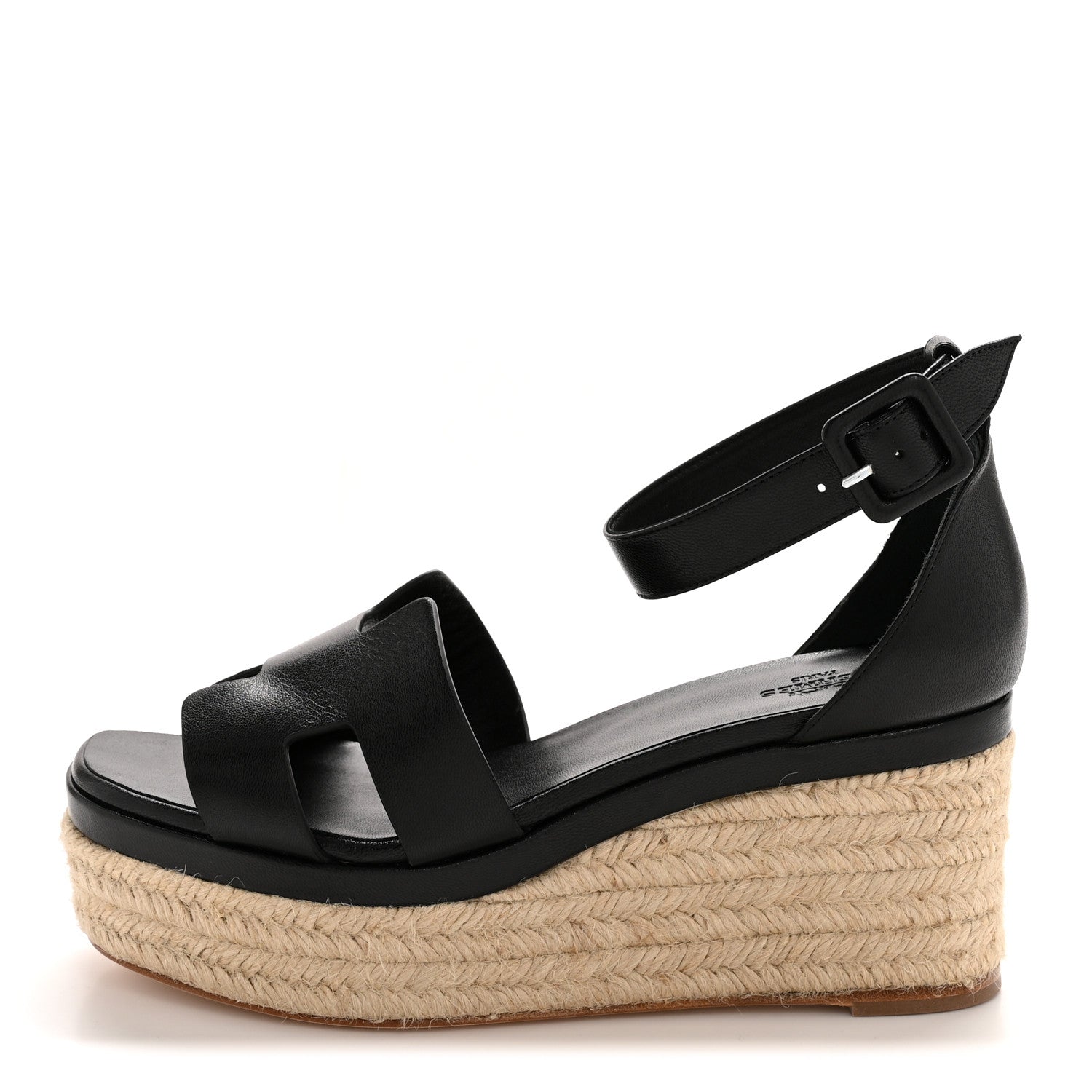 Goatskin Elda Espadrille Wedge Sandals 38 Black