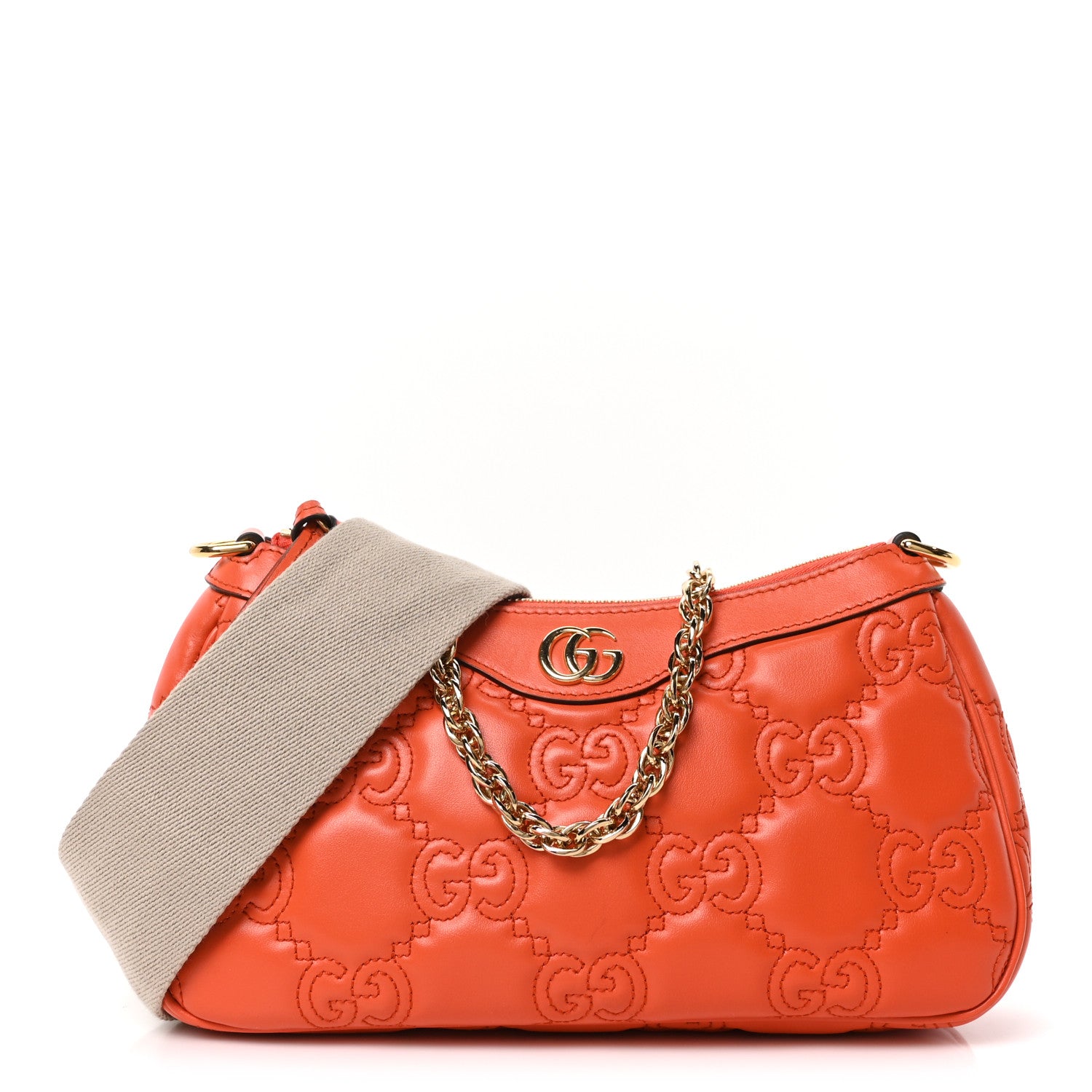Calfskin GG Matelasse Chain Handbag Deep Orange Natural
