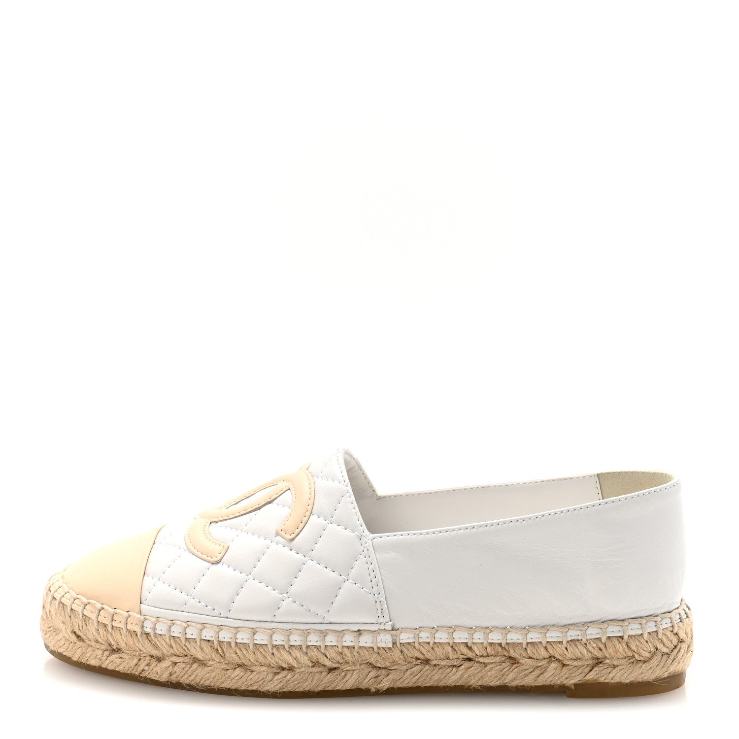 Lambskin Quilted CC Espadrilles 37 White Beige