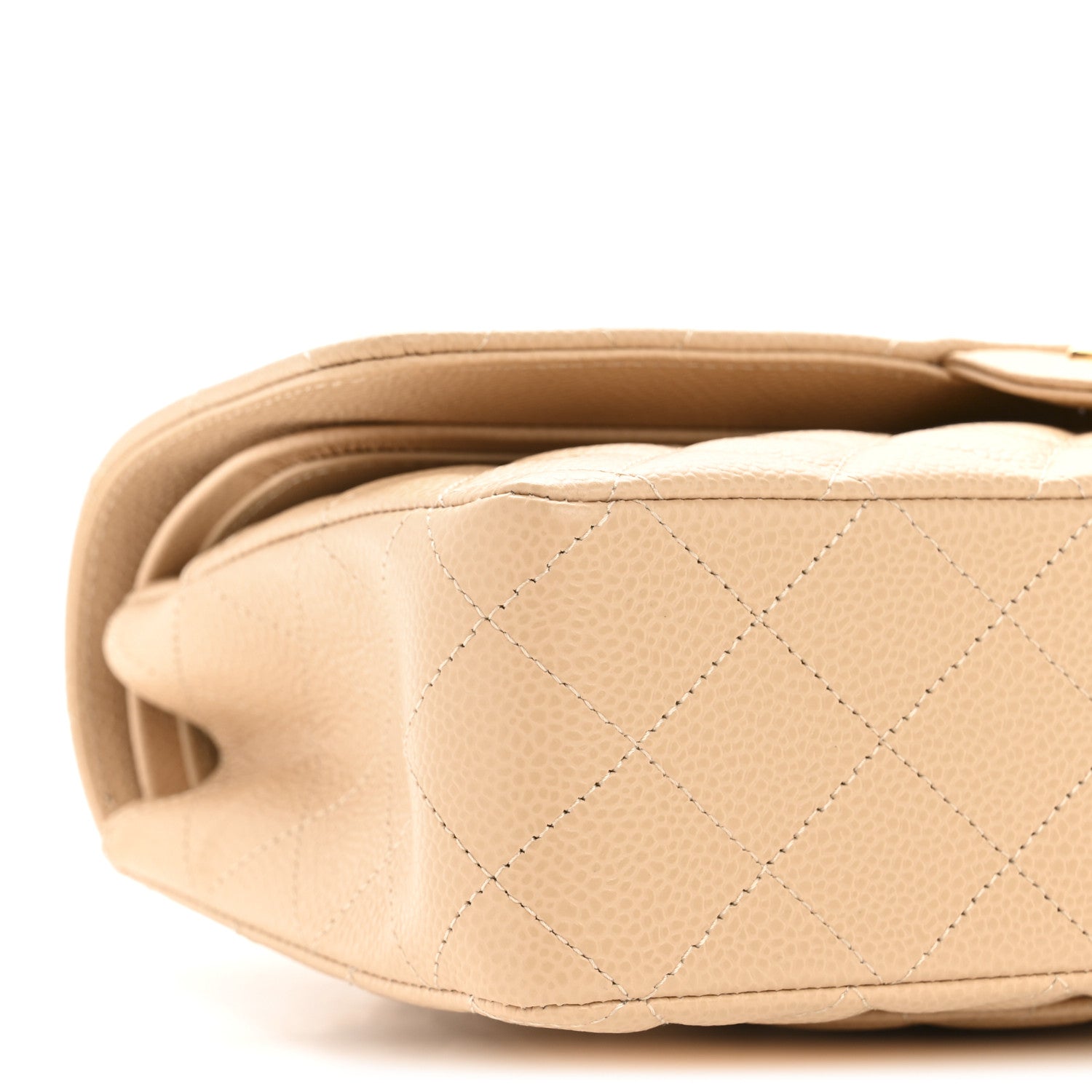 Caviar Quilted Medium Double Flap Beige