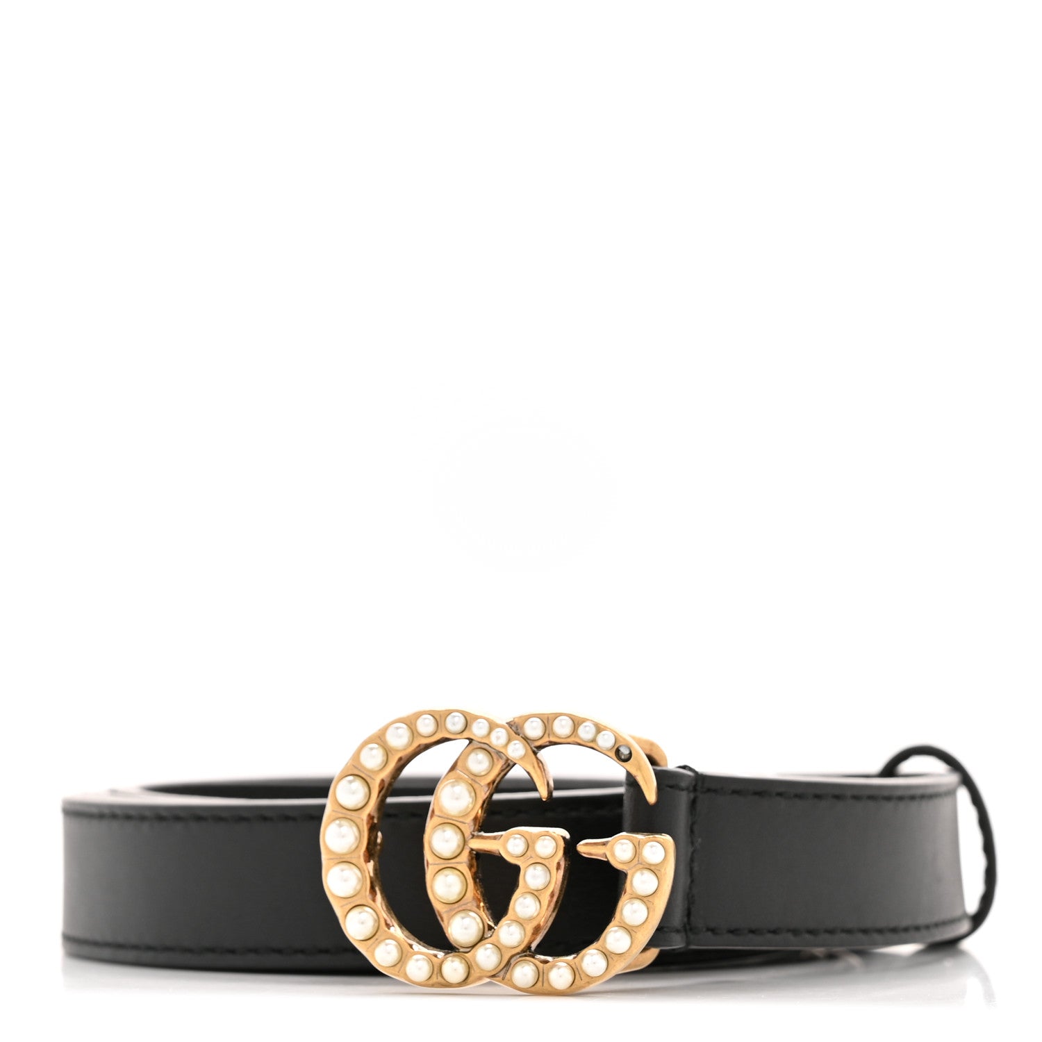 Calfskin Pearl Double G 20mm Belt 85 34 Black Cream