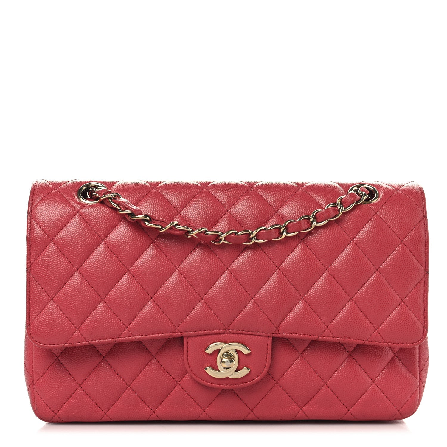 Caviar Quilted Medium Double Flap Pink