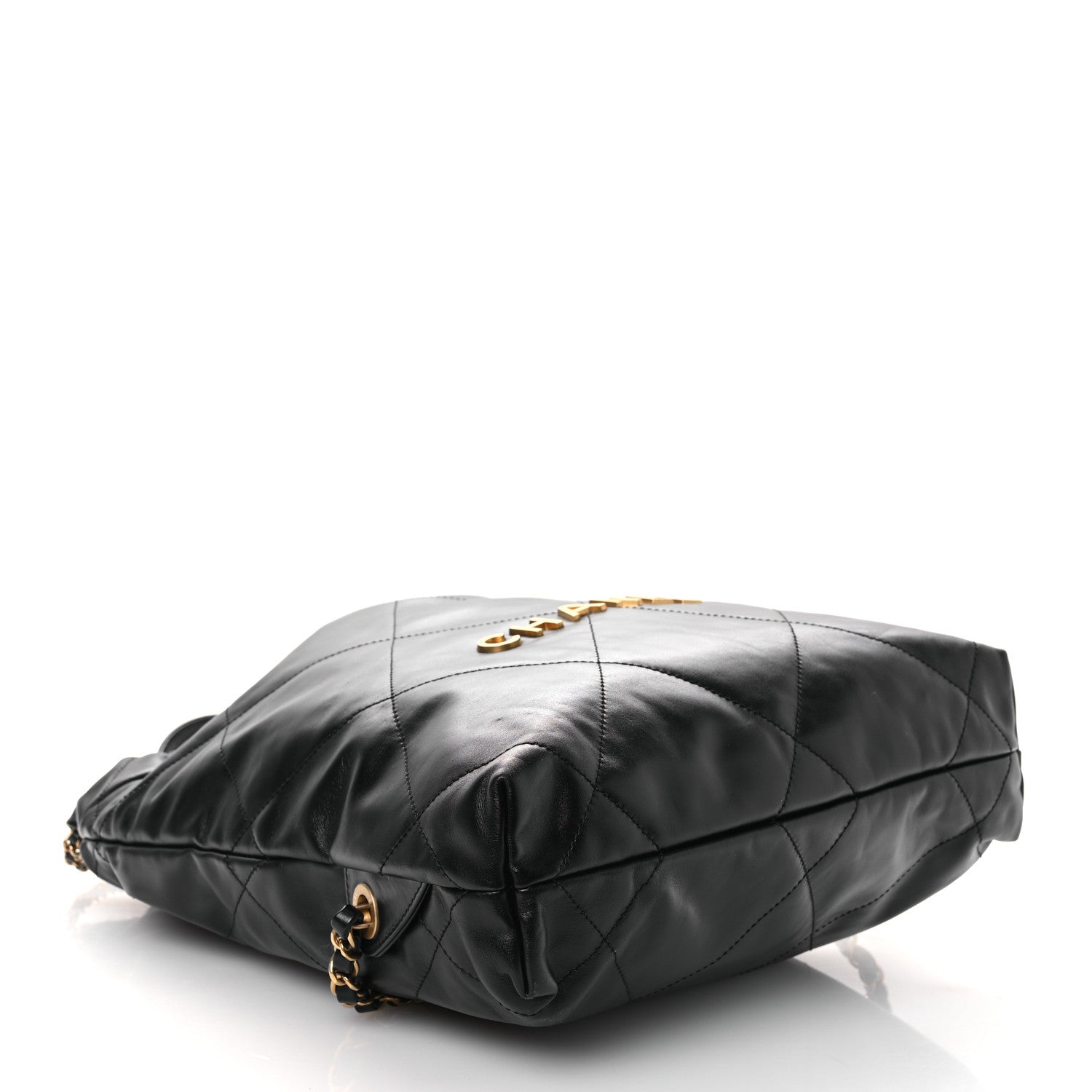 Shiny Calfskin Quilted Chanel 22 Backpack Black