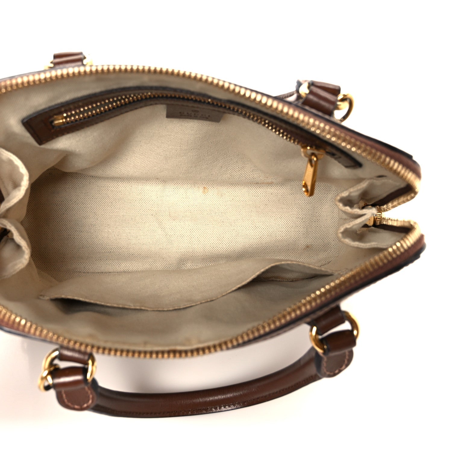 GG Supreme Monogram Azalea Calfskin Small Horsebit 1955 Top Handle Bag Beige Ebony Brown Sugar