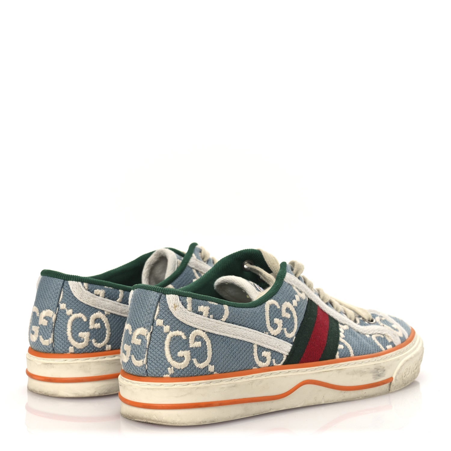 Cotton GG Monogram Web Womens 1977 Tennis Sneakers 37.5 Philod Ivory Mystic White